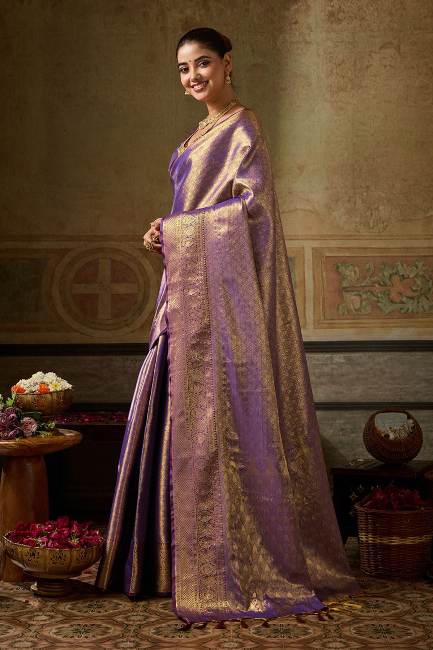 Buy MySilkLove Periwinkle Purple Woven Kanjivaram Saree Online