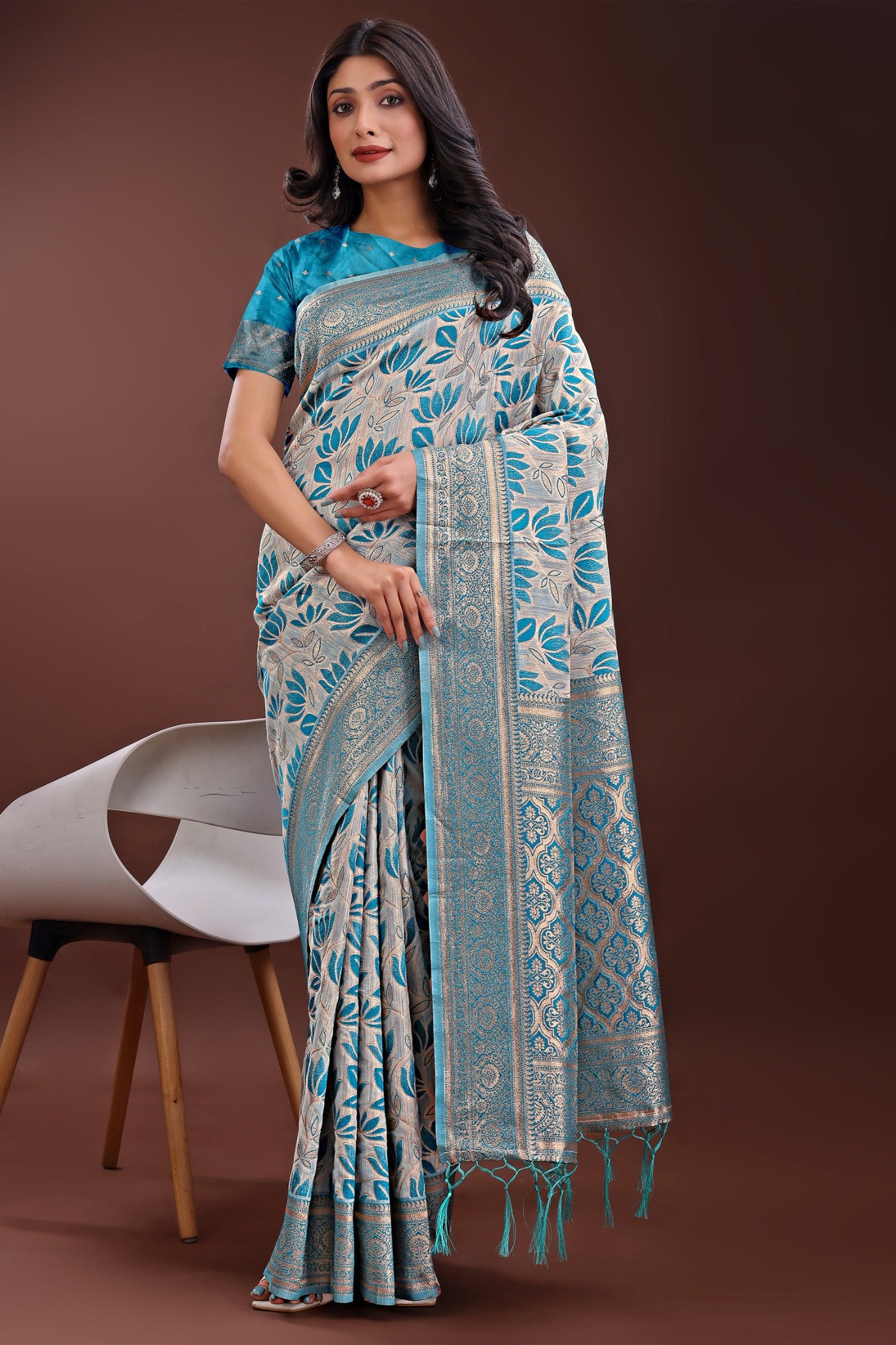 Buy MySilkLove Light Sky Blue Linen Cotton Saree Online