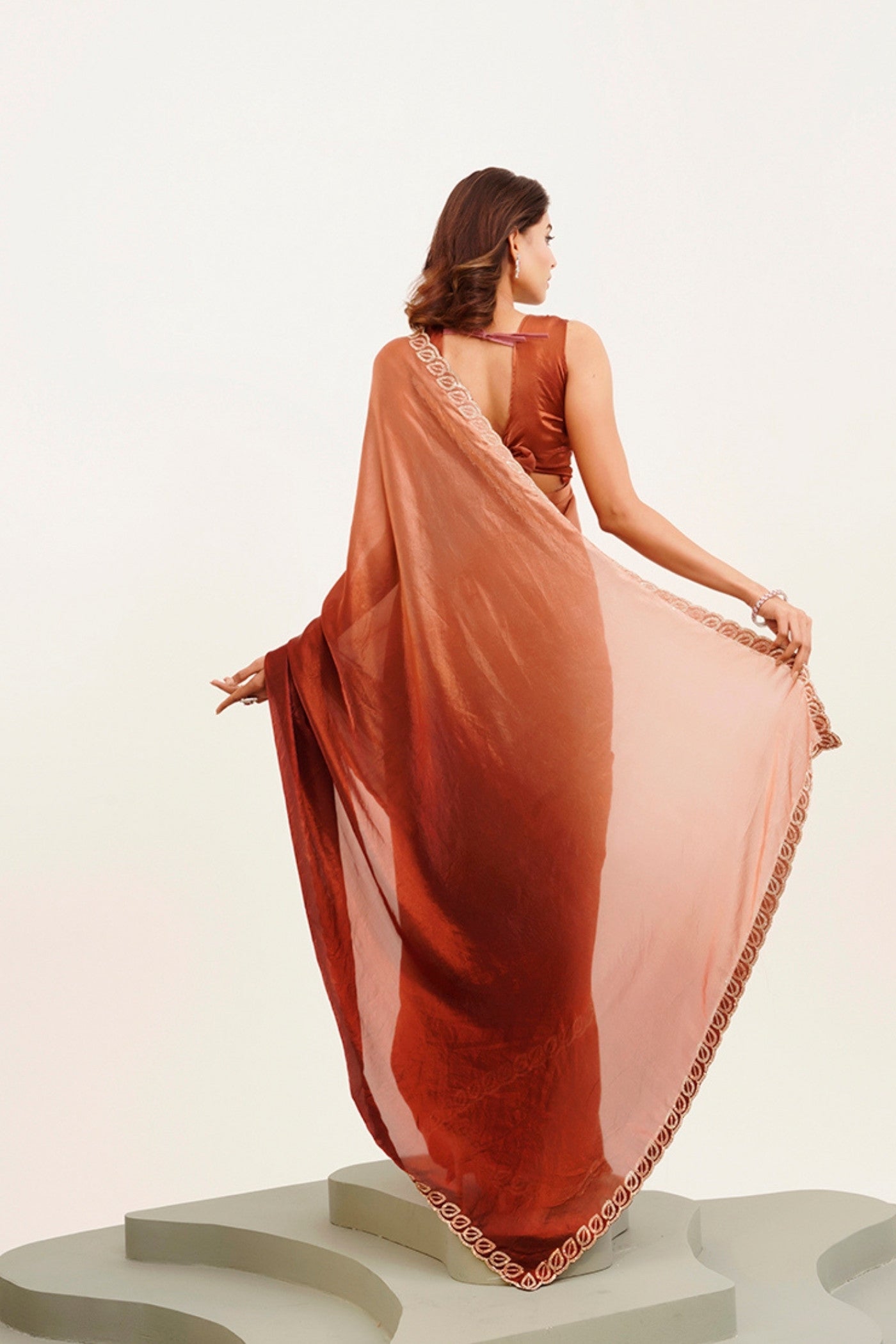 Buy MySilkLove Rust Brown Satin Partywear Saree Online