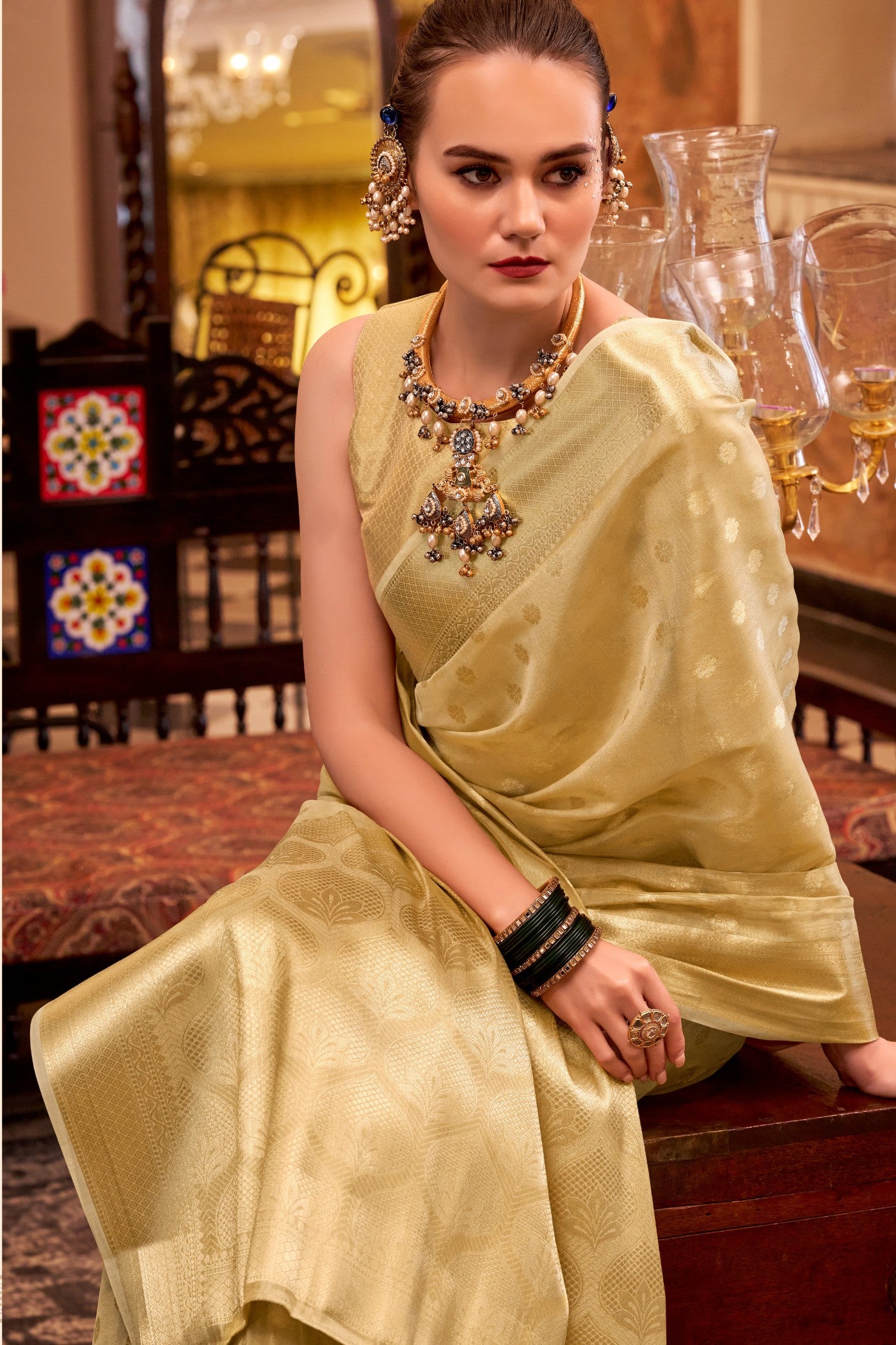 Buy MySilkLove Luxor Golden Woven Tissue Silk Saree Online