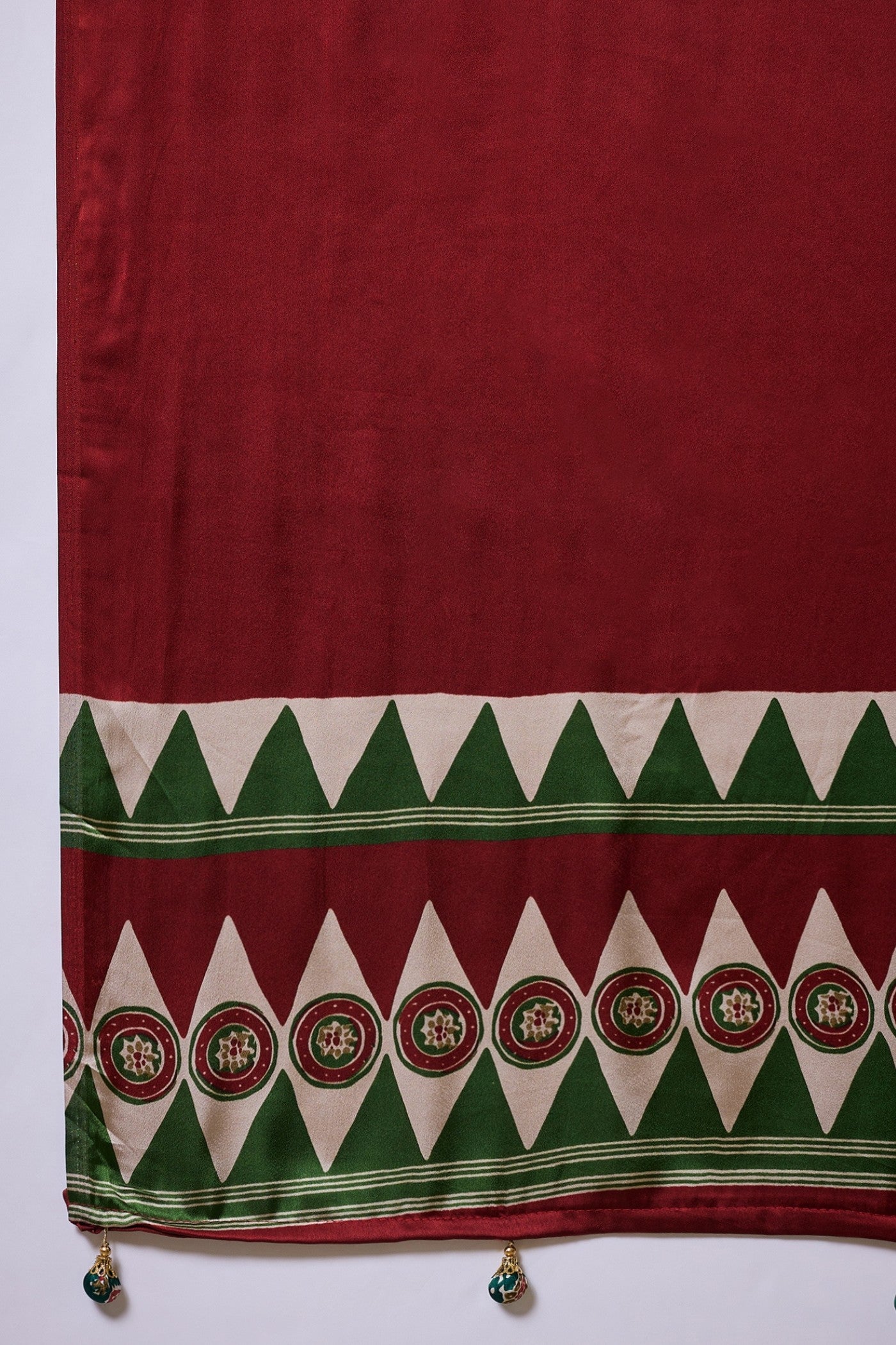 Buy MySilkLove Ember Green Ajrakh Printed Satin Crepe Silk Saree Online