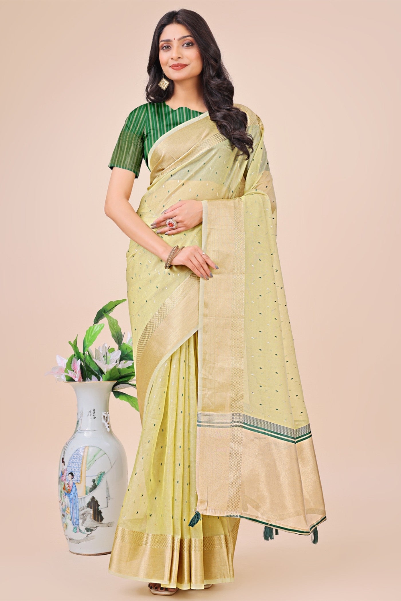 Buy MySilkLove Biscotti Yellow Woven Organza Saree Online