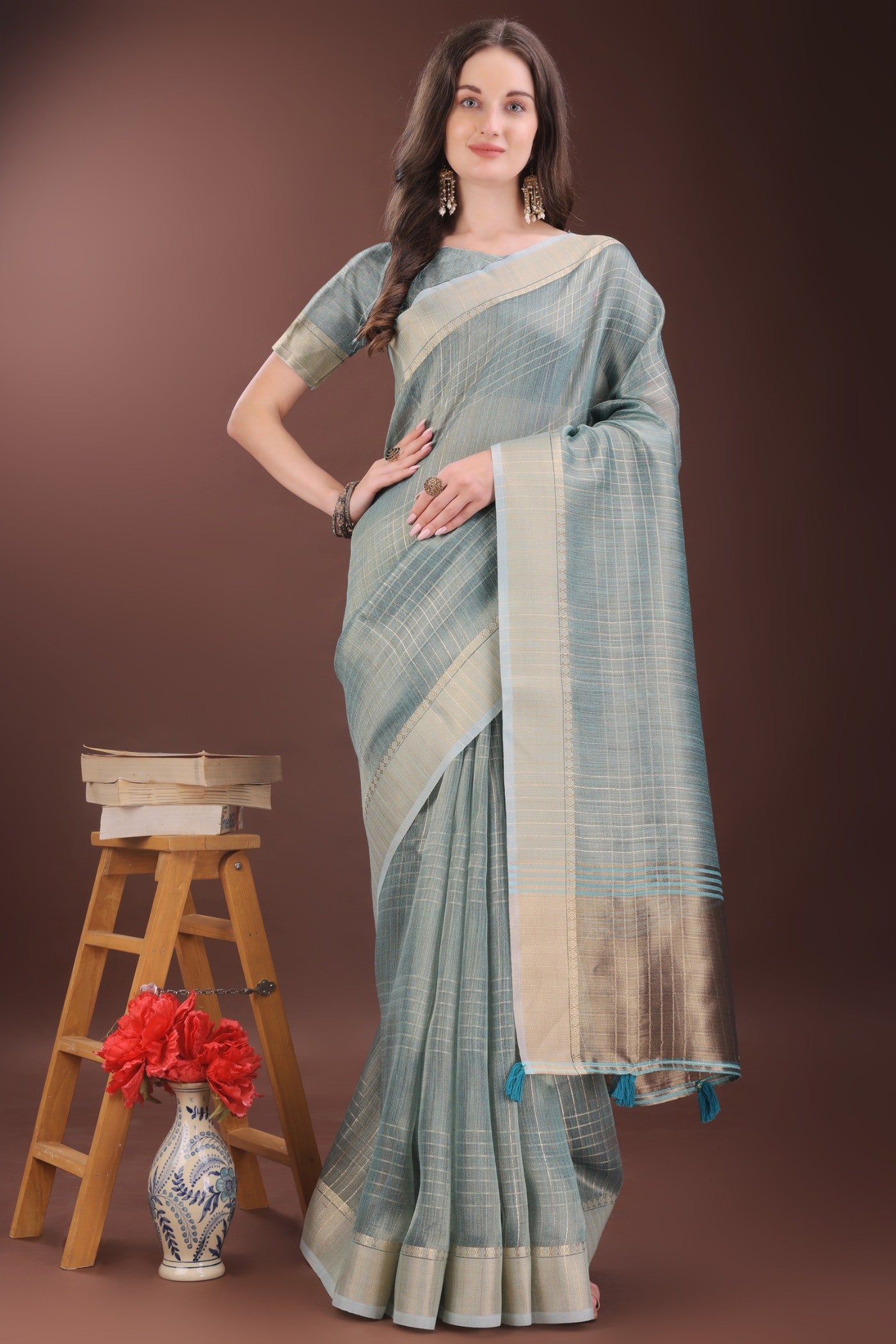Buy MySilkLove Koi Blue Woven Organza Saree Online