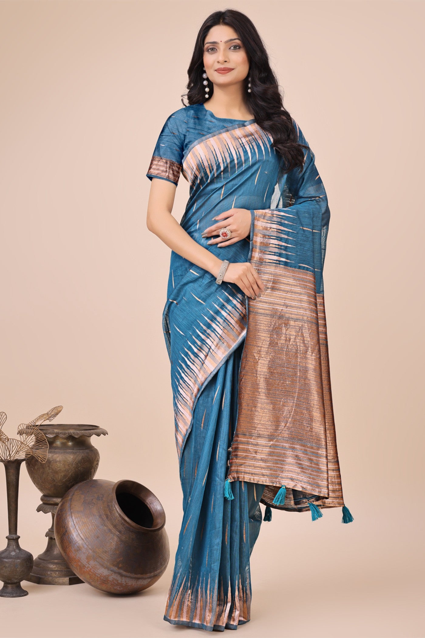 Buy MySilkLove Cyan Blue Linen Cotton Saree Online