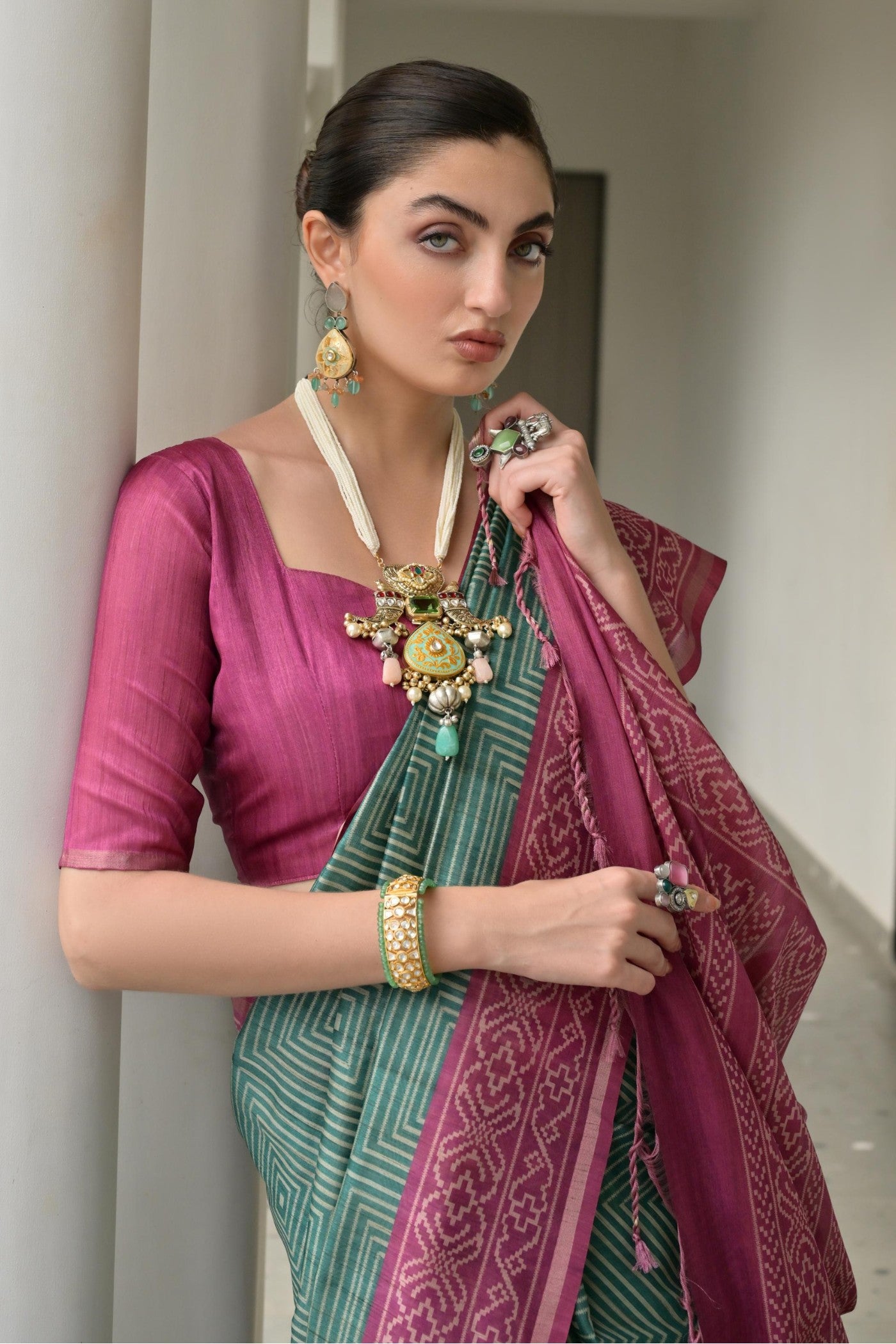 MySilkLove Amazon Green Printed Tussar Silk Saree