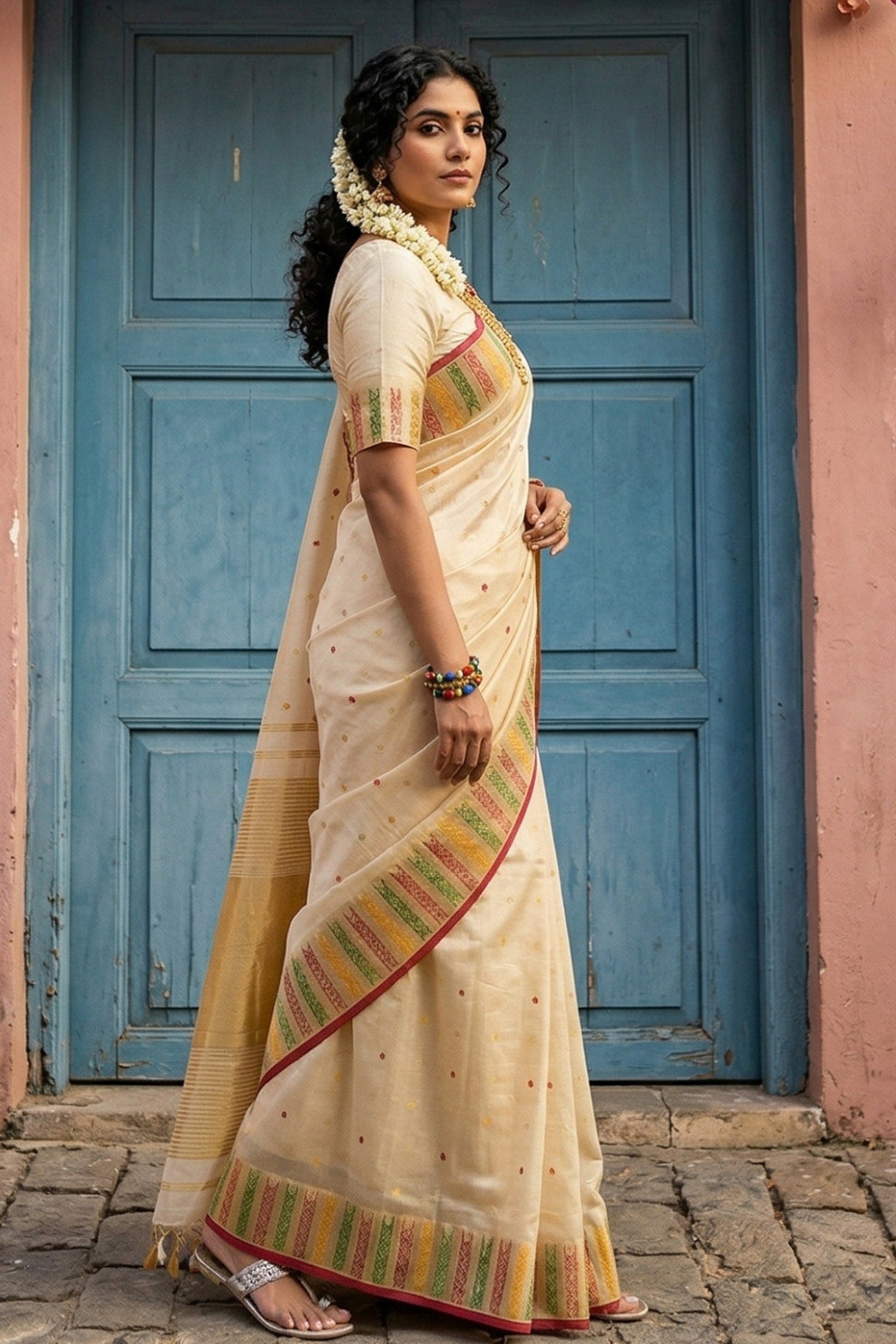 Buy MySilkLove Chalk White Woven Banarasi Silk Saree Online