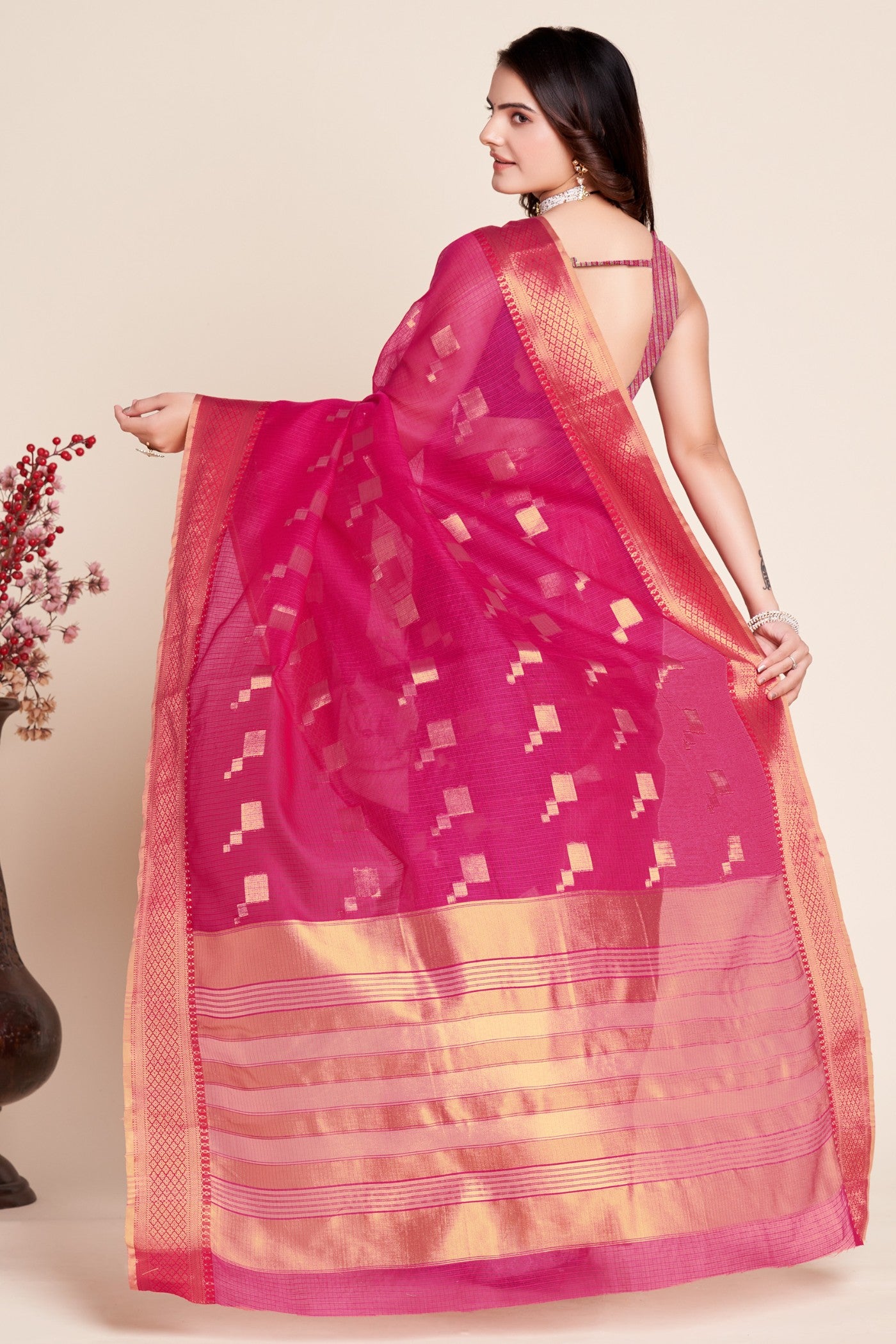 Buy MySilkLove Pink Lace Woven Manipuri Silk Saree Online
