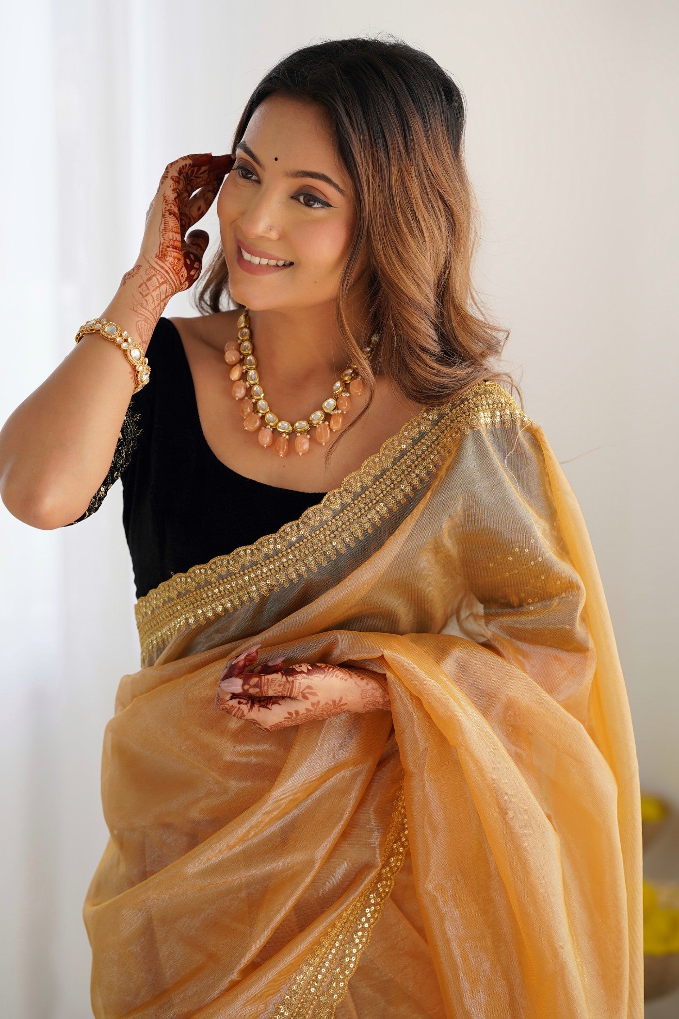 Buy MySilkLove Gold Fusion Embroidered Partywear Saree Online