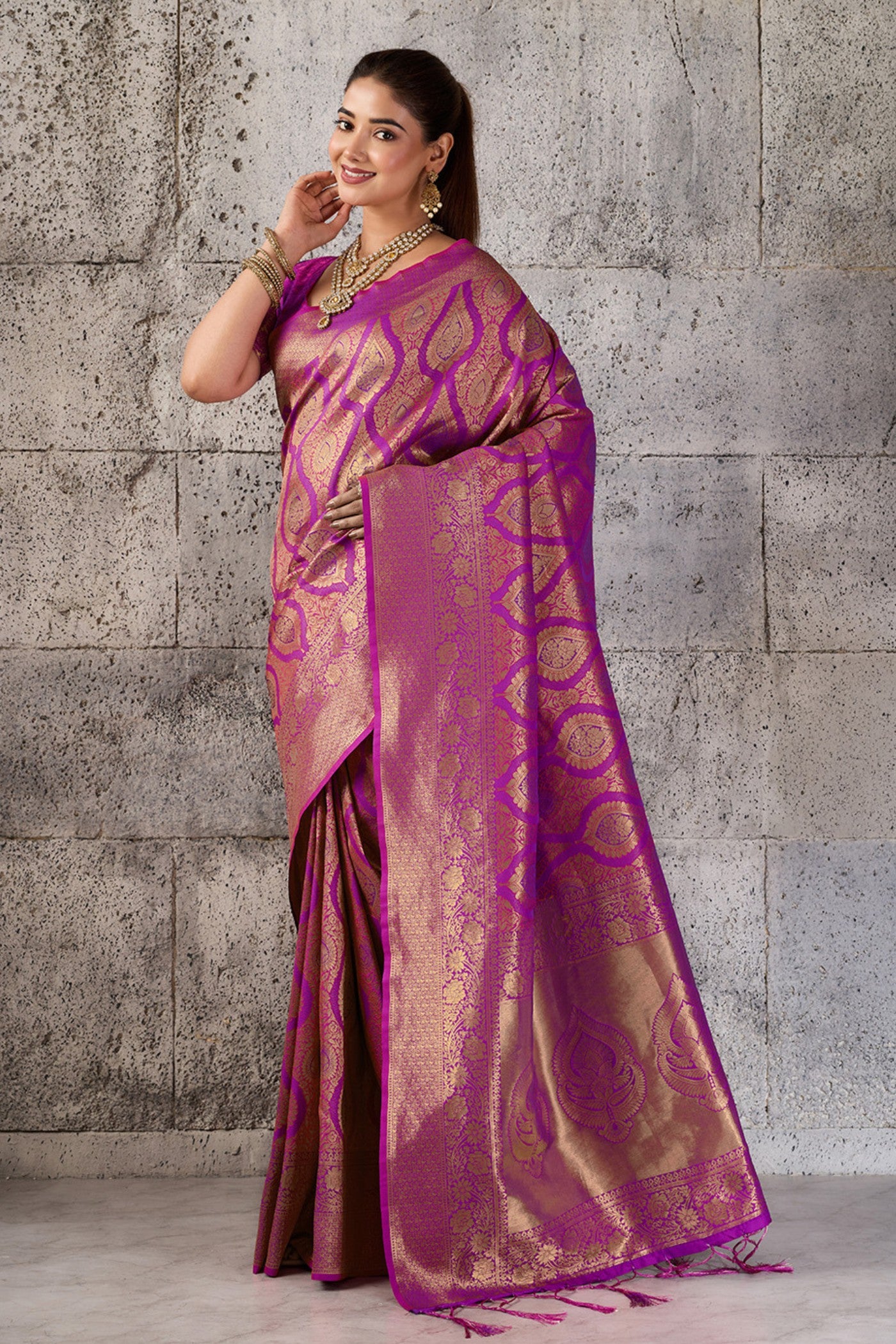 Buy MySilkLove Thistle Purple Woven Kanjivaram Saree Online