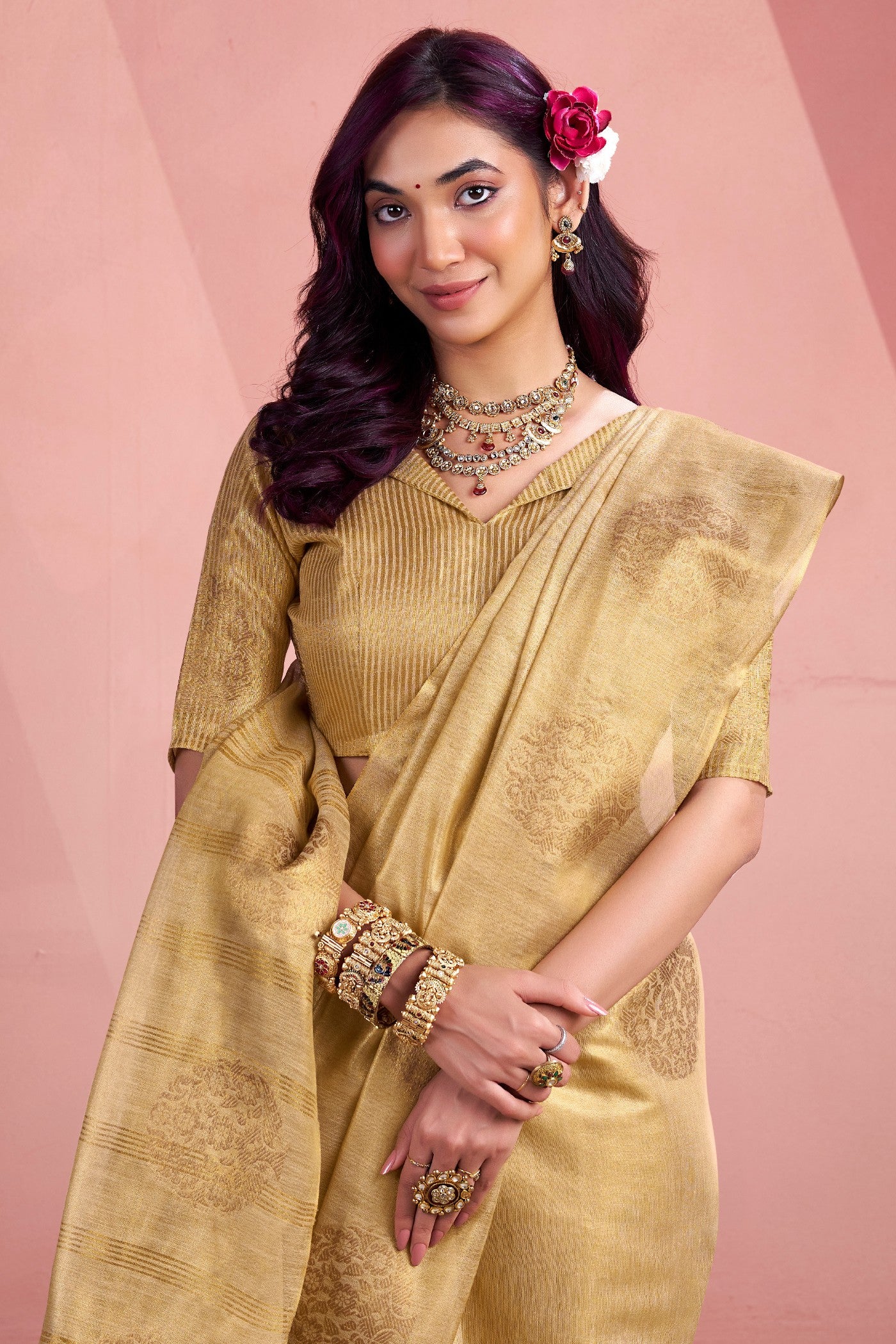 Buy MySilkLove Ivory Cream Zari Woven Tissue Saree Online
