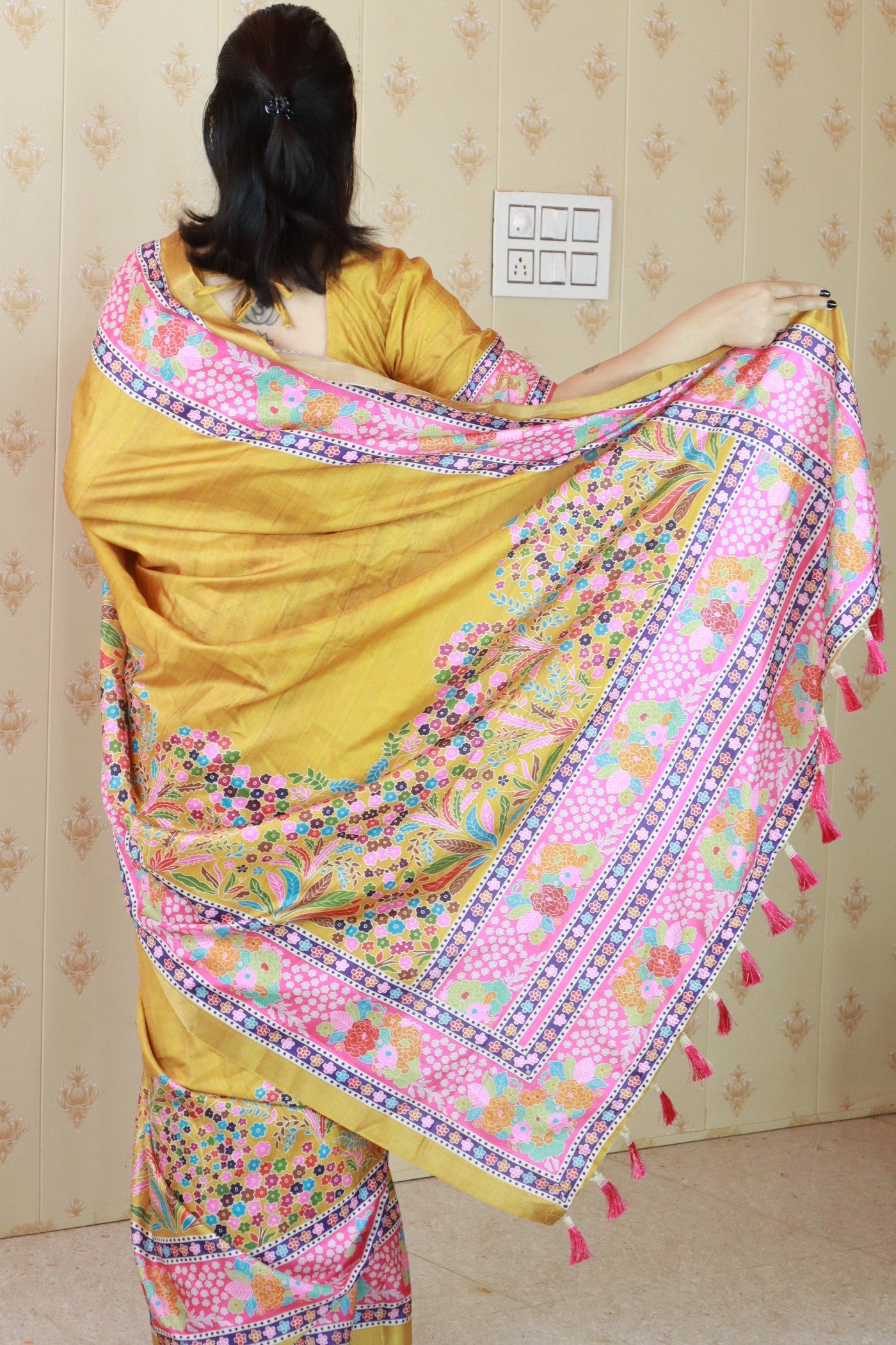 Buy MySilkLove Cyber Yellow Banarasi Printed Saree Online