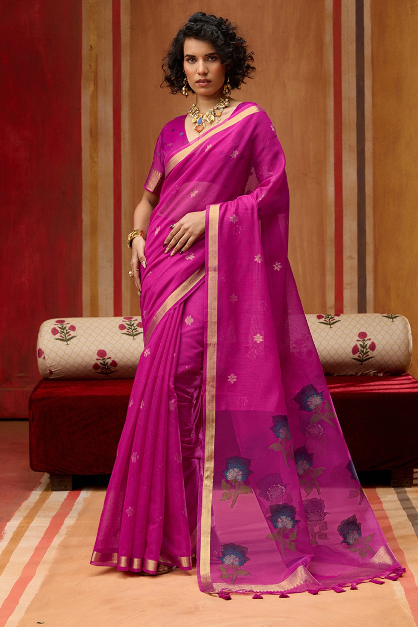 Buy MySilkLove Pink Rosy Handloom Muga Cotton Saree Online