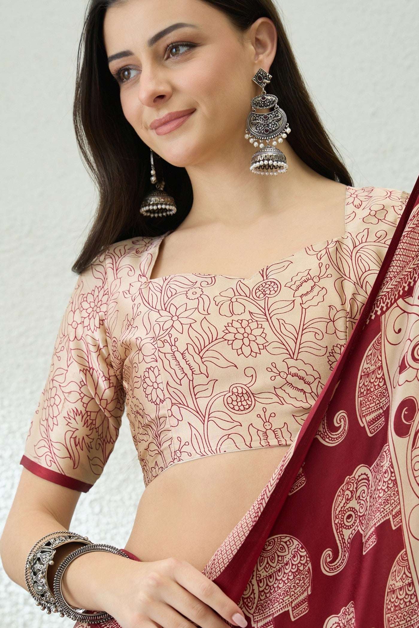 Buy MySilkLove Luxury Marron Ajrakh Printed Satin Crepe Silk Saree Online