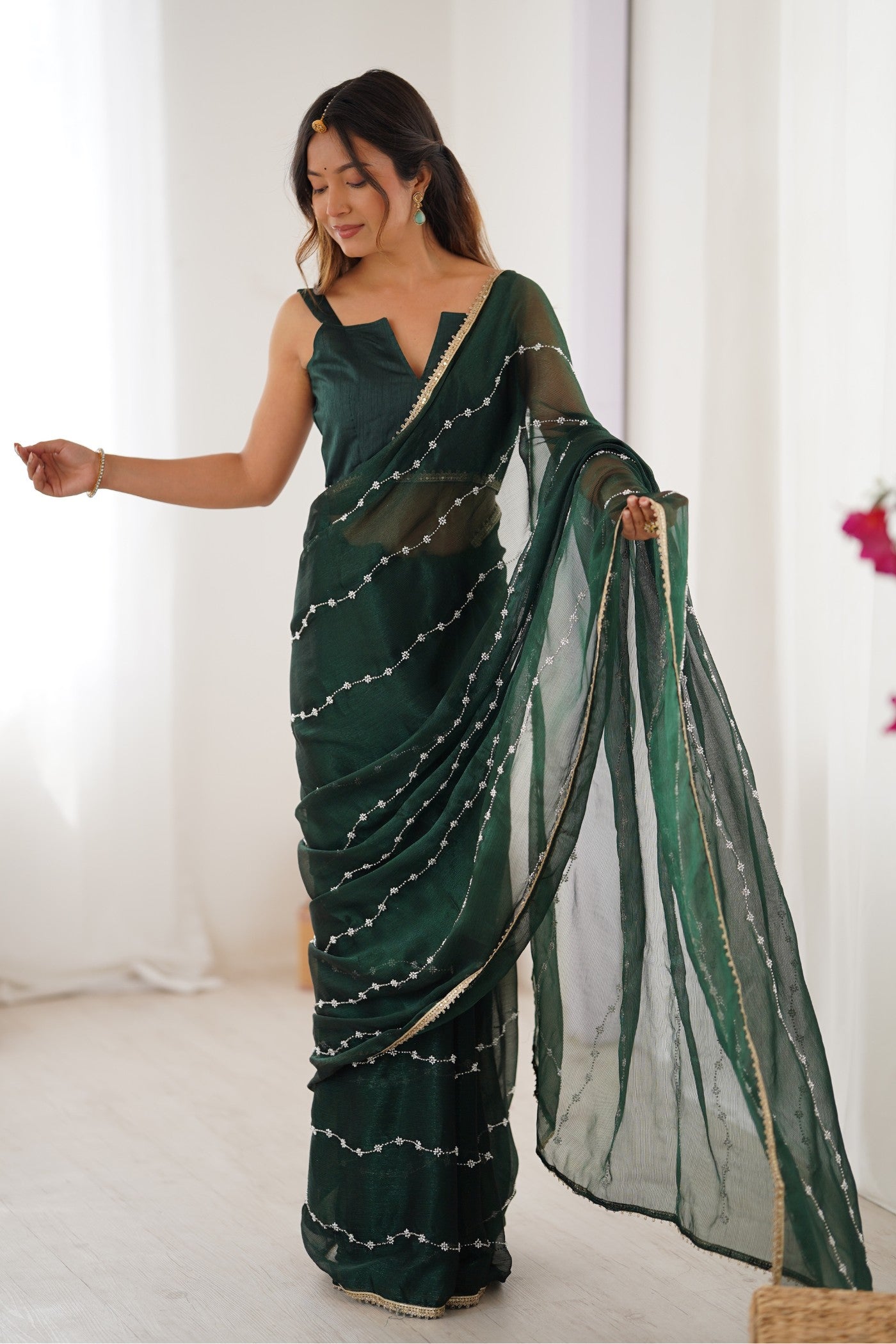 Buy MySilkLove Spring Green Chiffon Partywear Saree Online