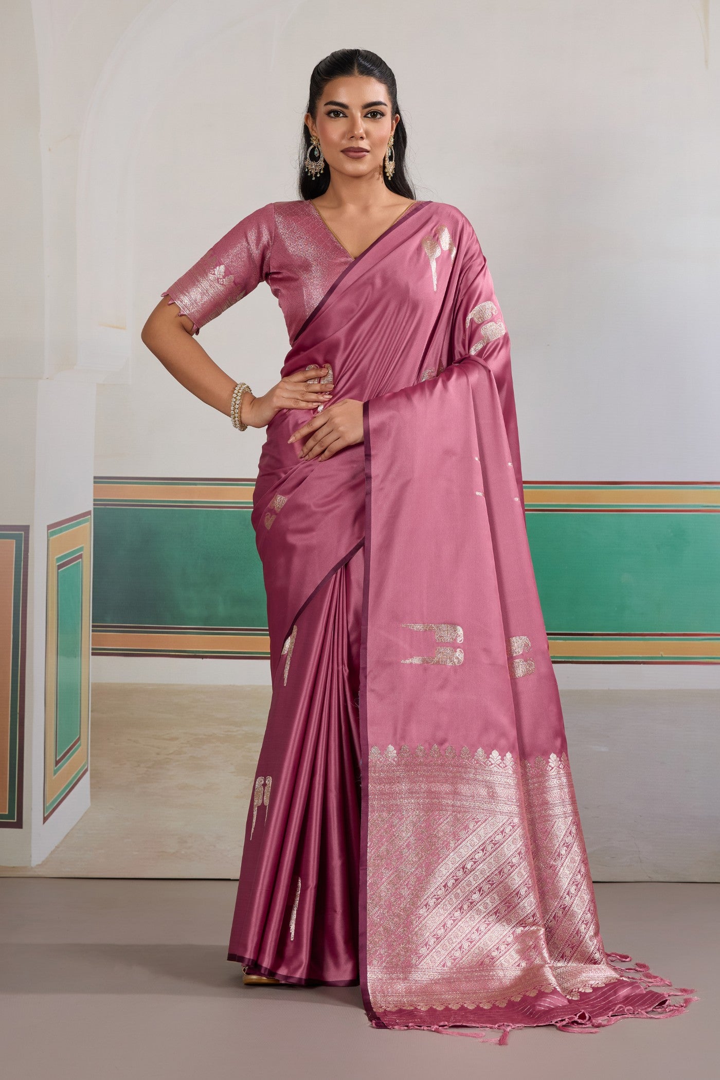 Buy MySilkLove Amaranth Pink Handloom Satin Soft Silk Saree Online