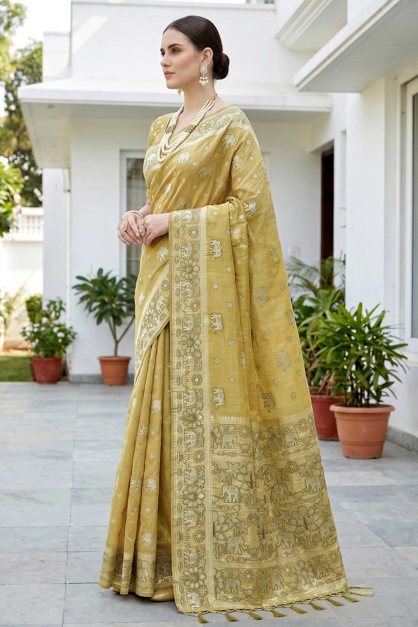 Buy MySilkLove Citrine Yellow Soft Cotton Printed Saree Online