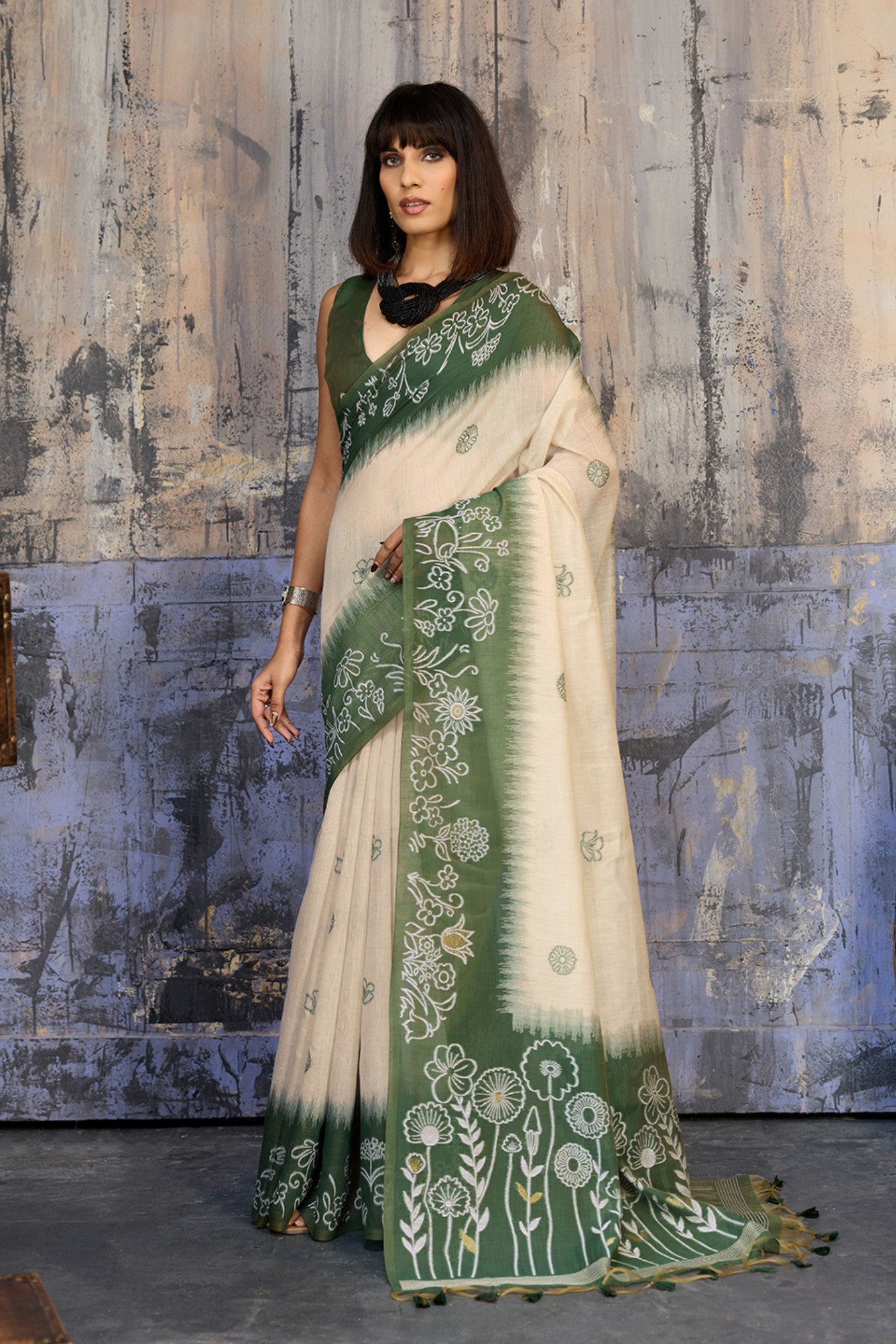 Buy MySilkLove Herbal Green Handloom Munga Cotton Saree Online