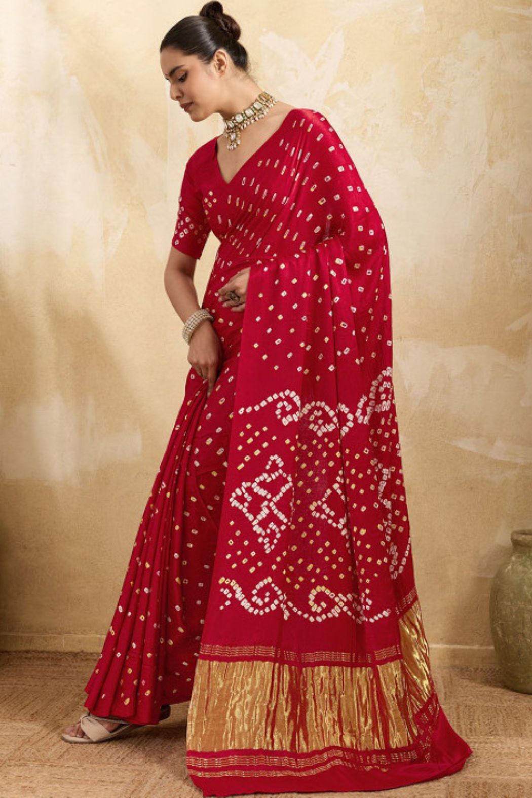 Buy MySilkLove Mahogany Red Pure Bandhani Gajji Silk Saree with Lagdi Pallu Online