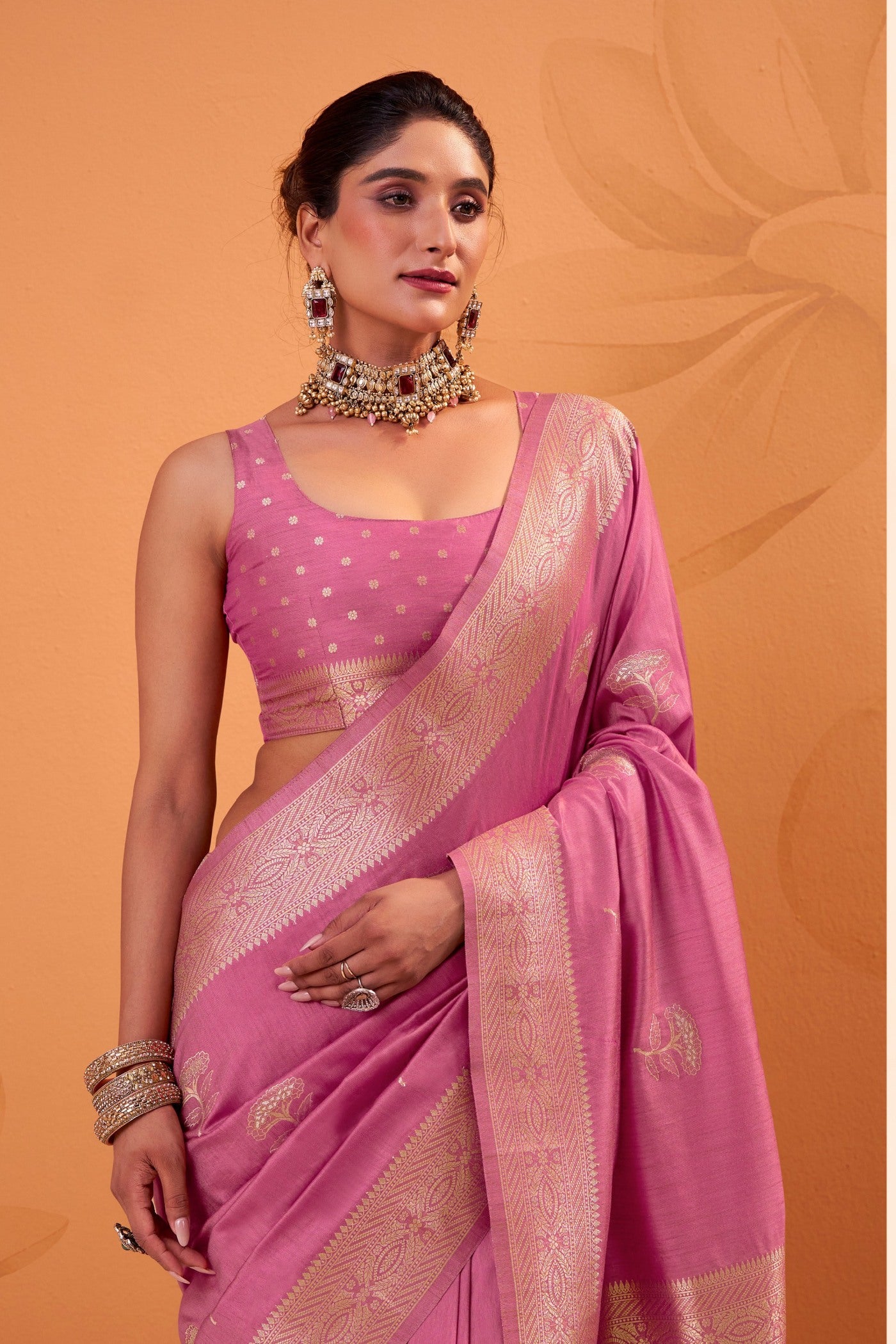 Buy MySilkLove Brink Pink Tussar Handloom Silk Saree Online