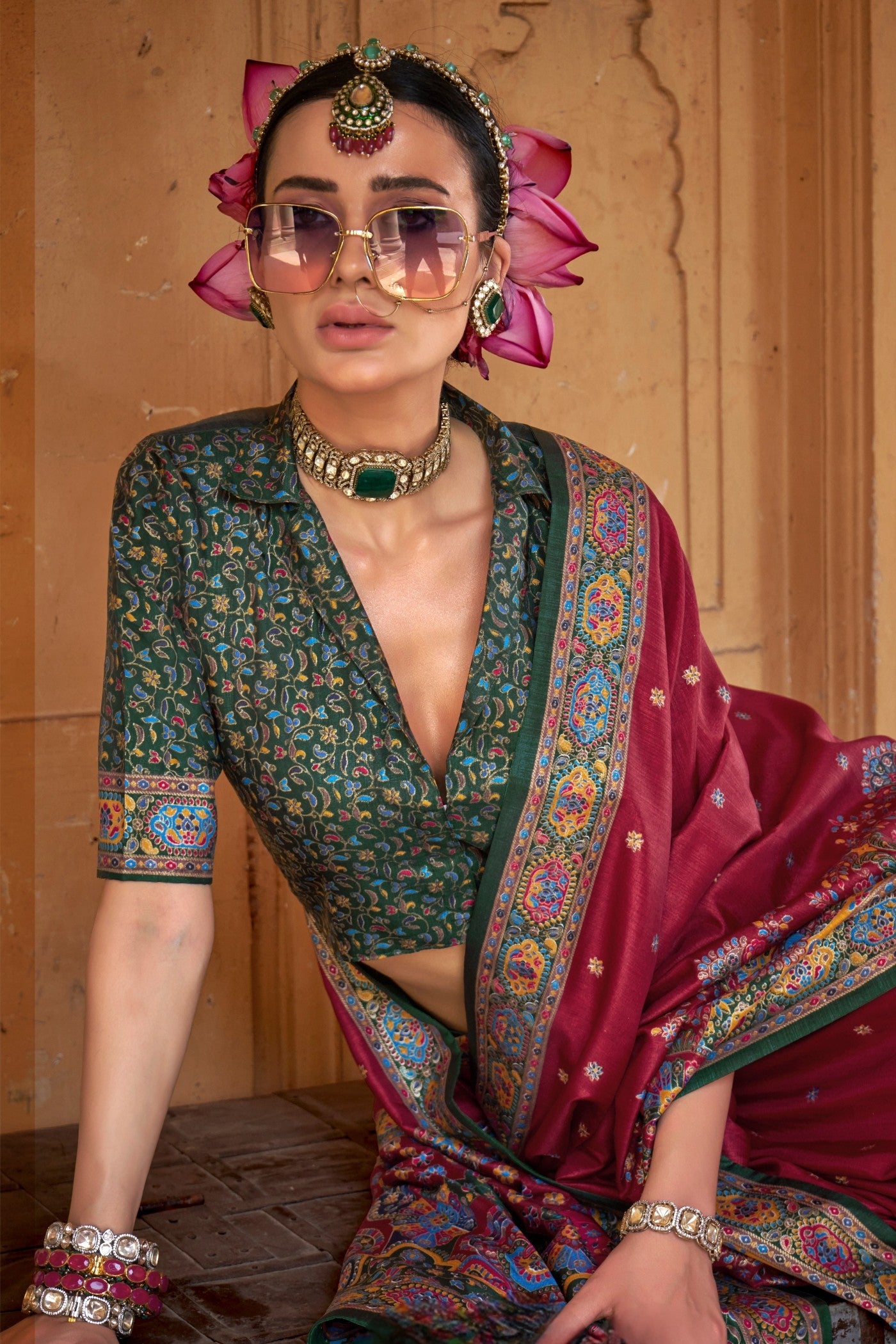 Buy MySilkLove Scarlet Red Printed Banarasi Saree Online