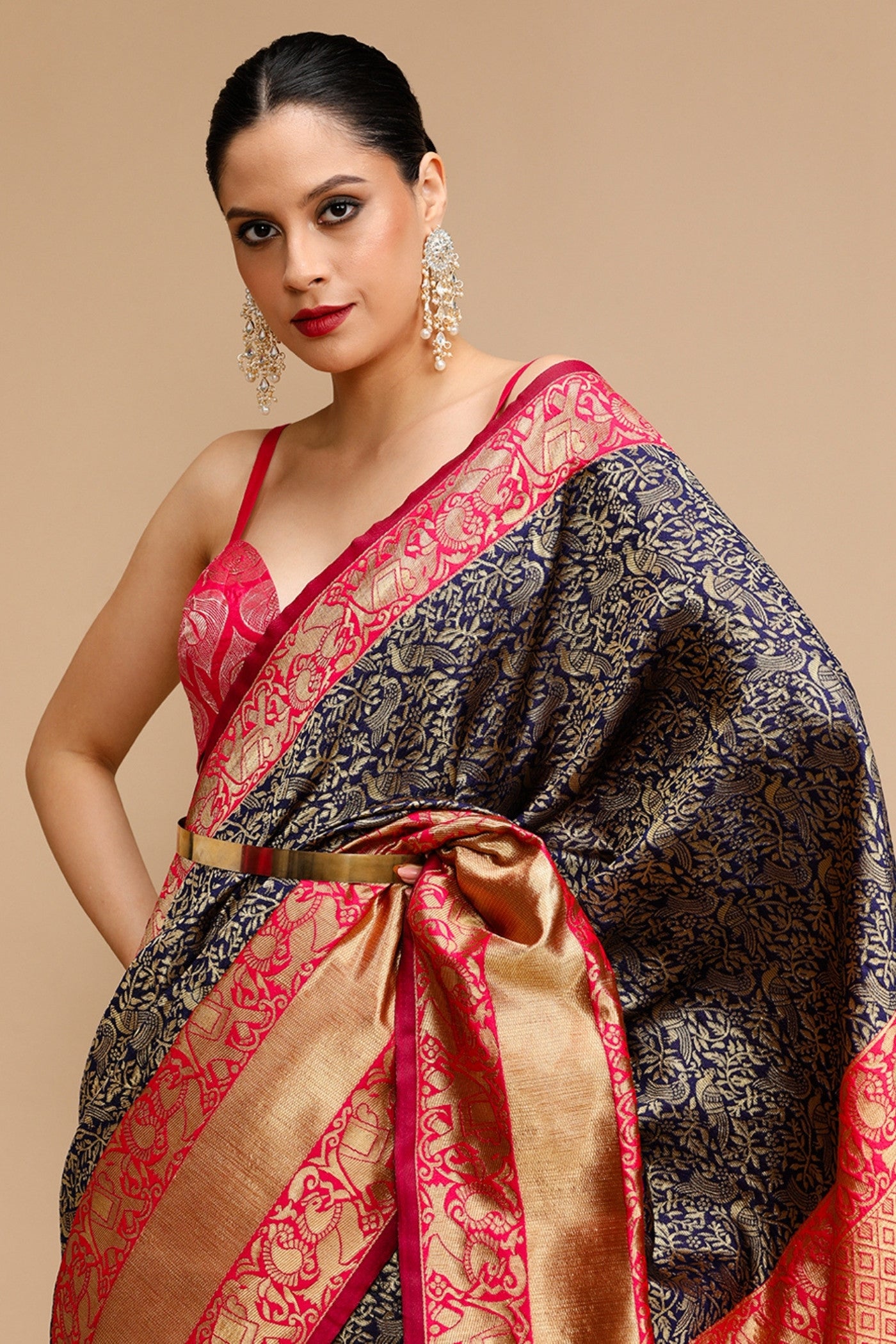Buy MySilkLove Myrtle Green Woven Jacquard Lichi Silk Saree Online