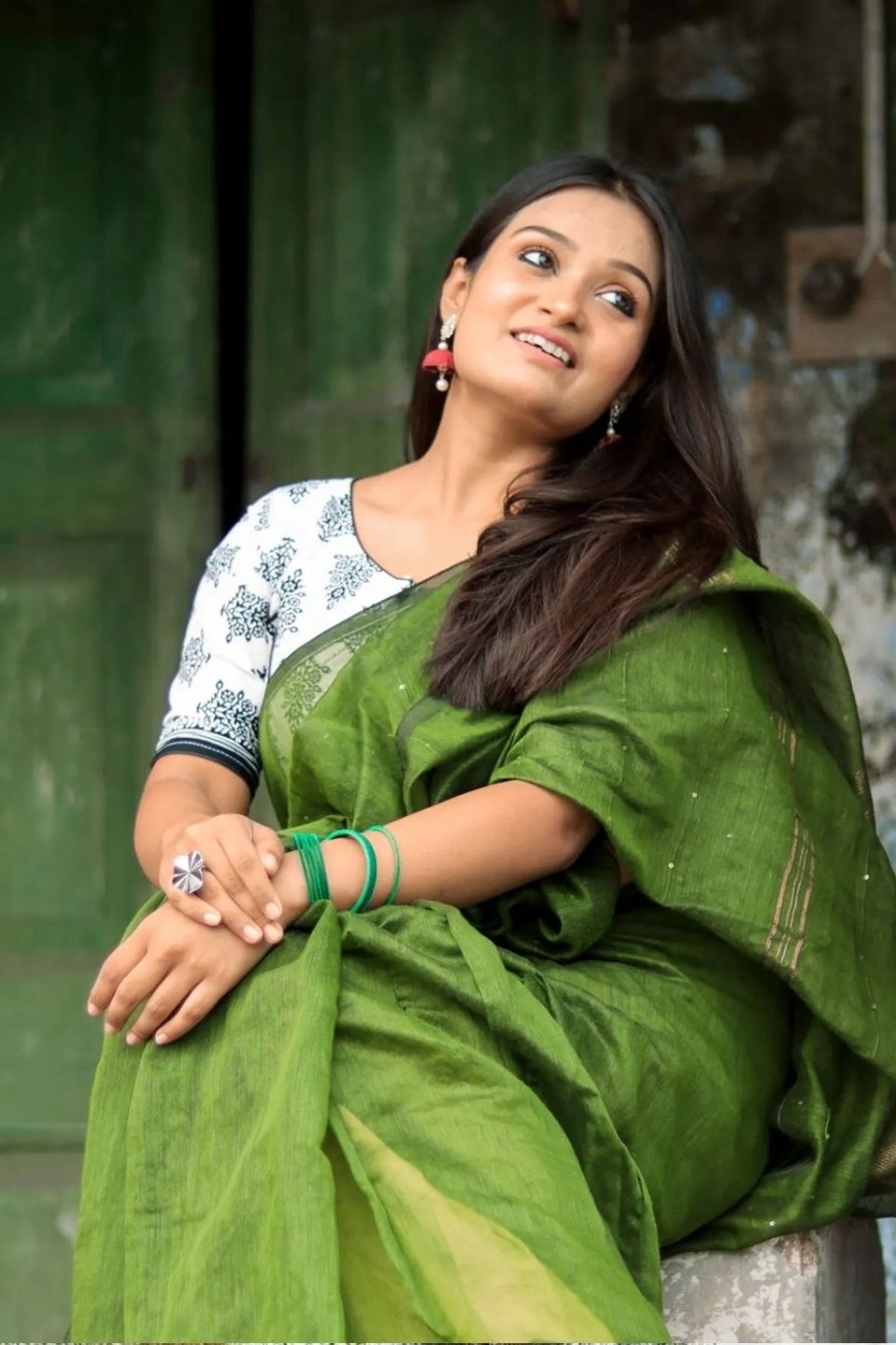 Buy MySilkLove Leaf Green Cotton Sequence Saree Online