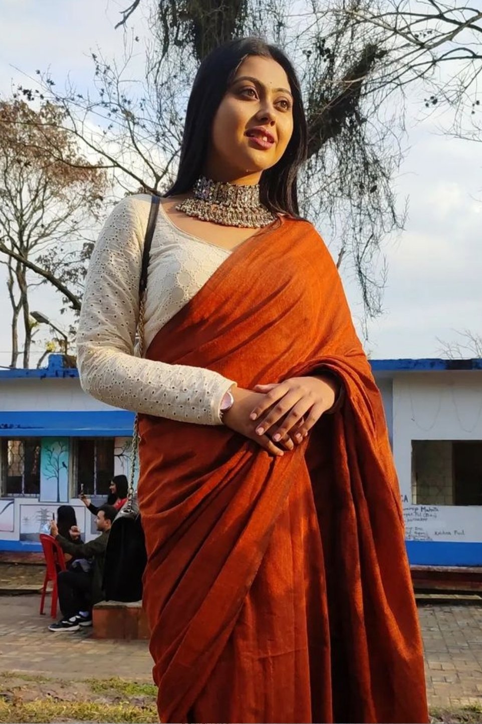 Buy MySilkLove Tang Orange Cotton Plain Handloom Saree Online