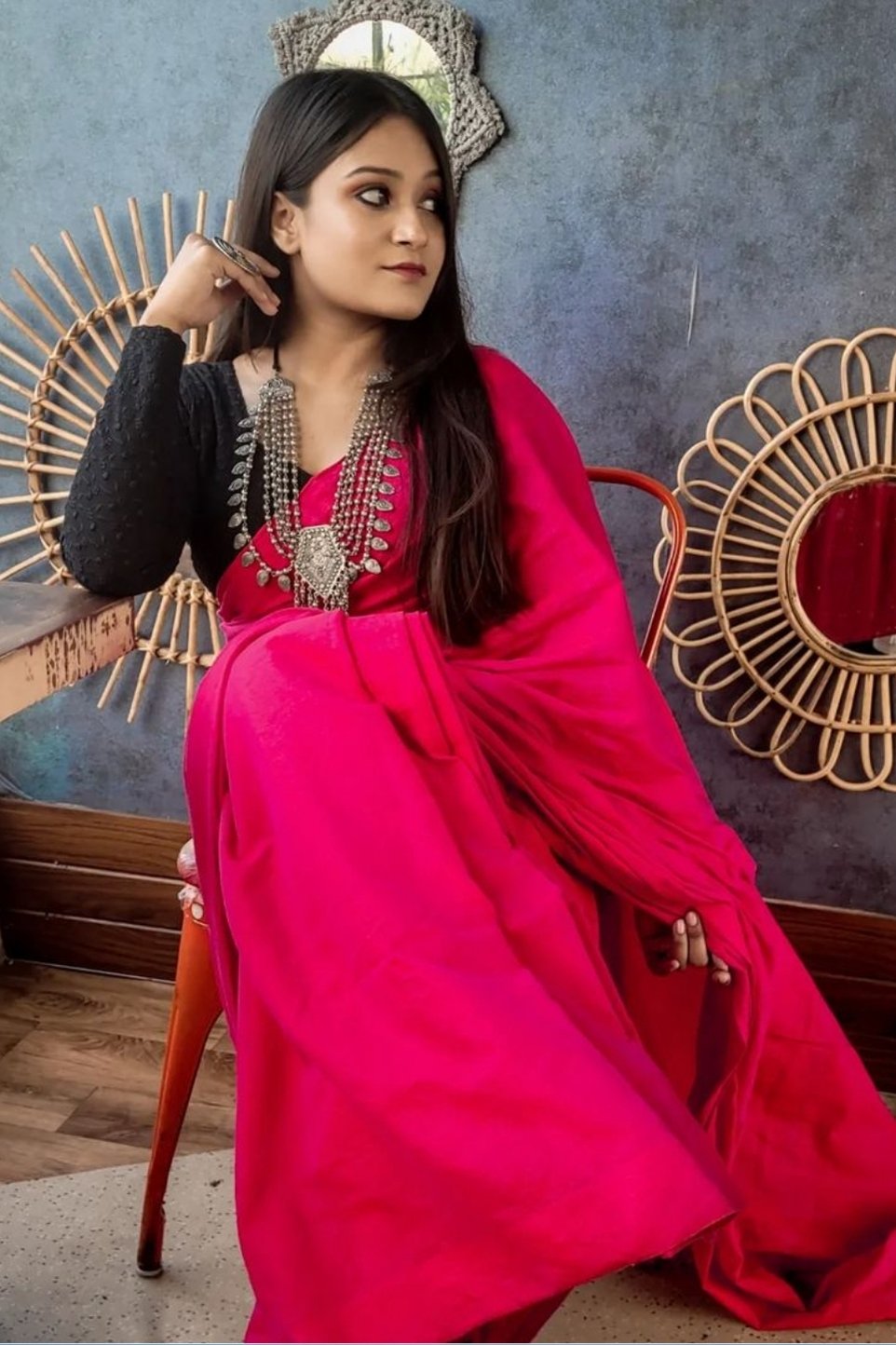 Buy MySilkLove Rani Pink Cotton Plain Saree Online