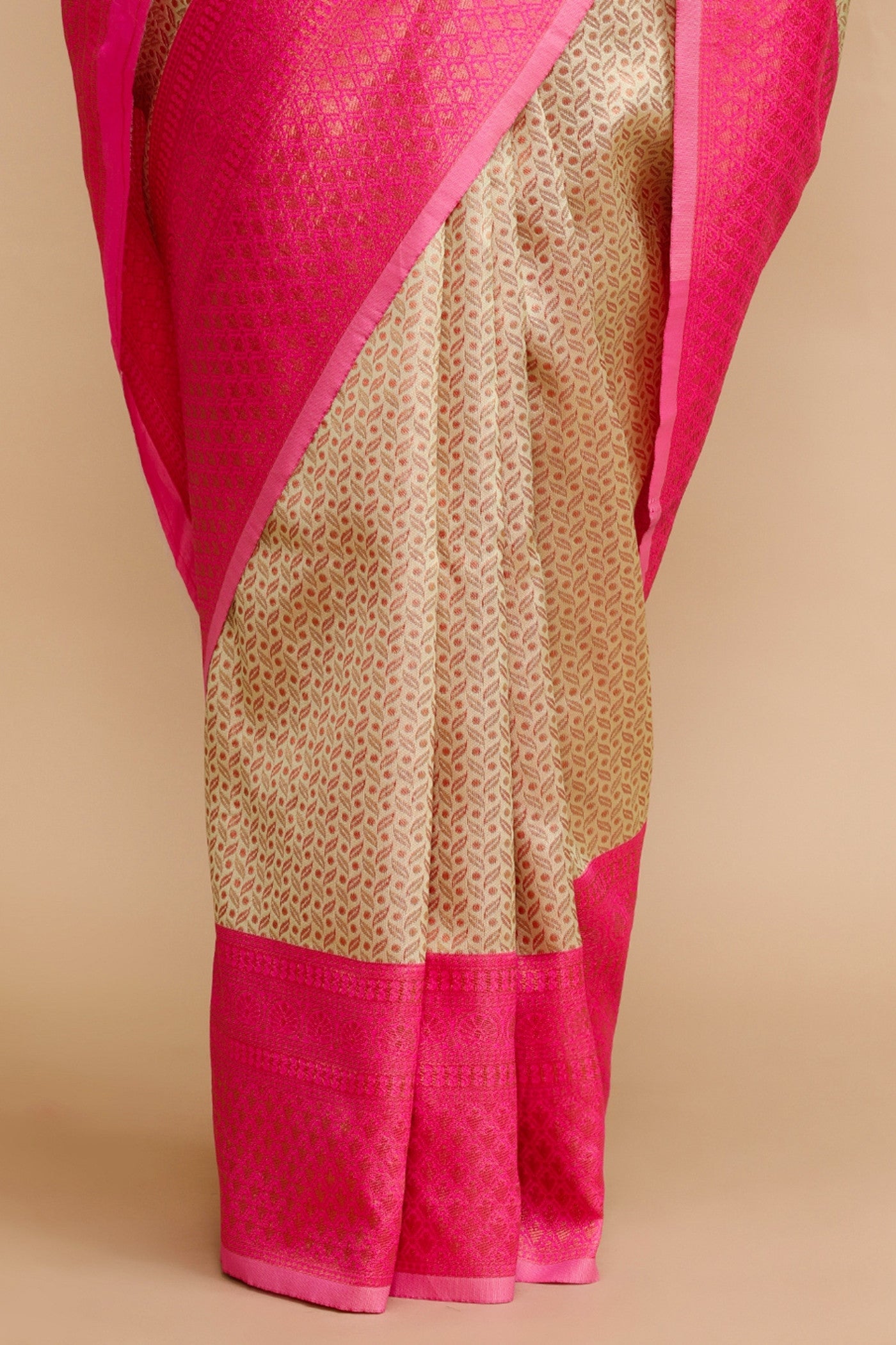 Buy MySilkLove Beige and Pink Woven Jacquard Lichi Silk Saree Online