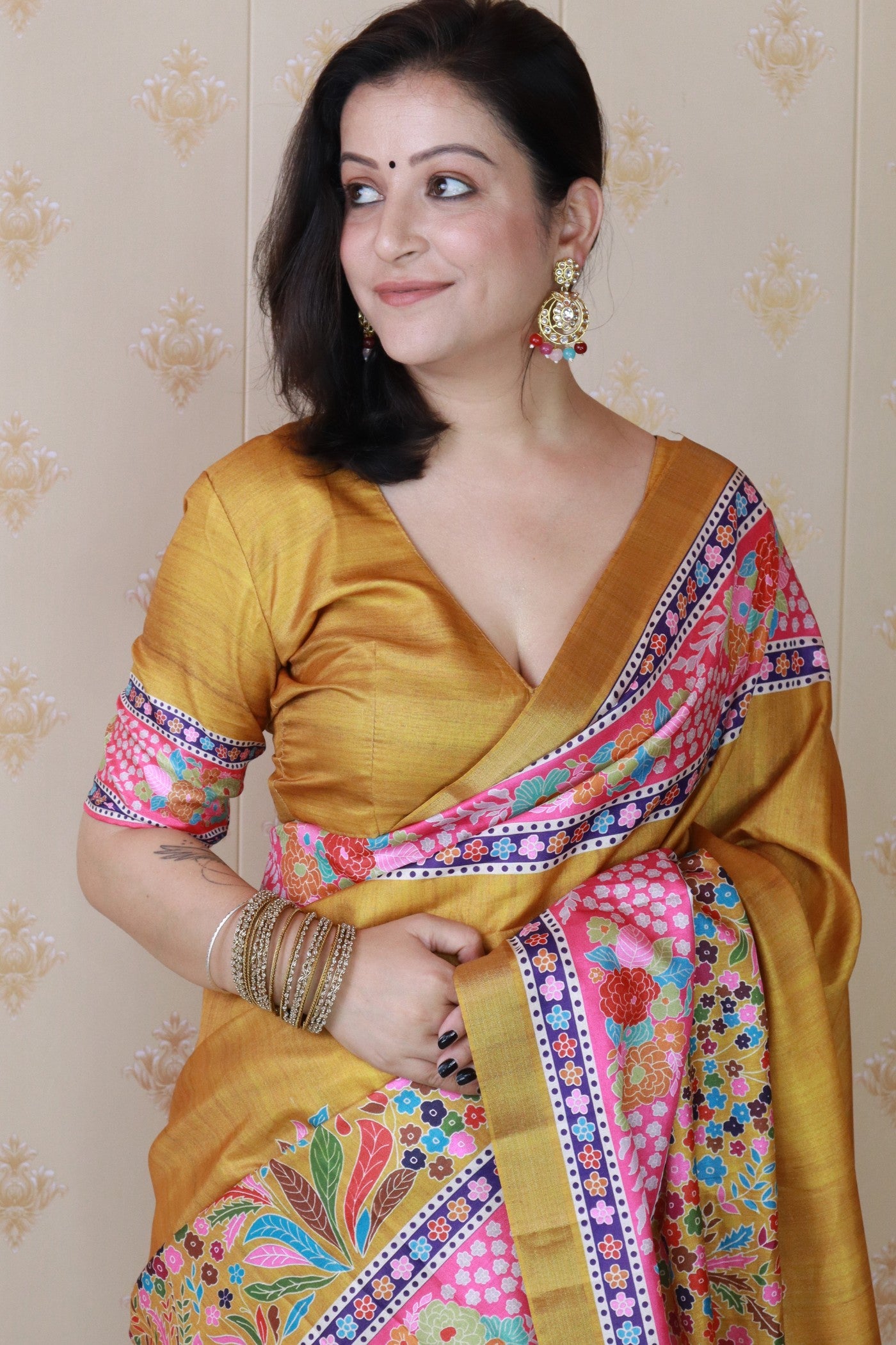 Buy MySilkLove Cyber Yellow Banarasi Printed Saree Online