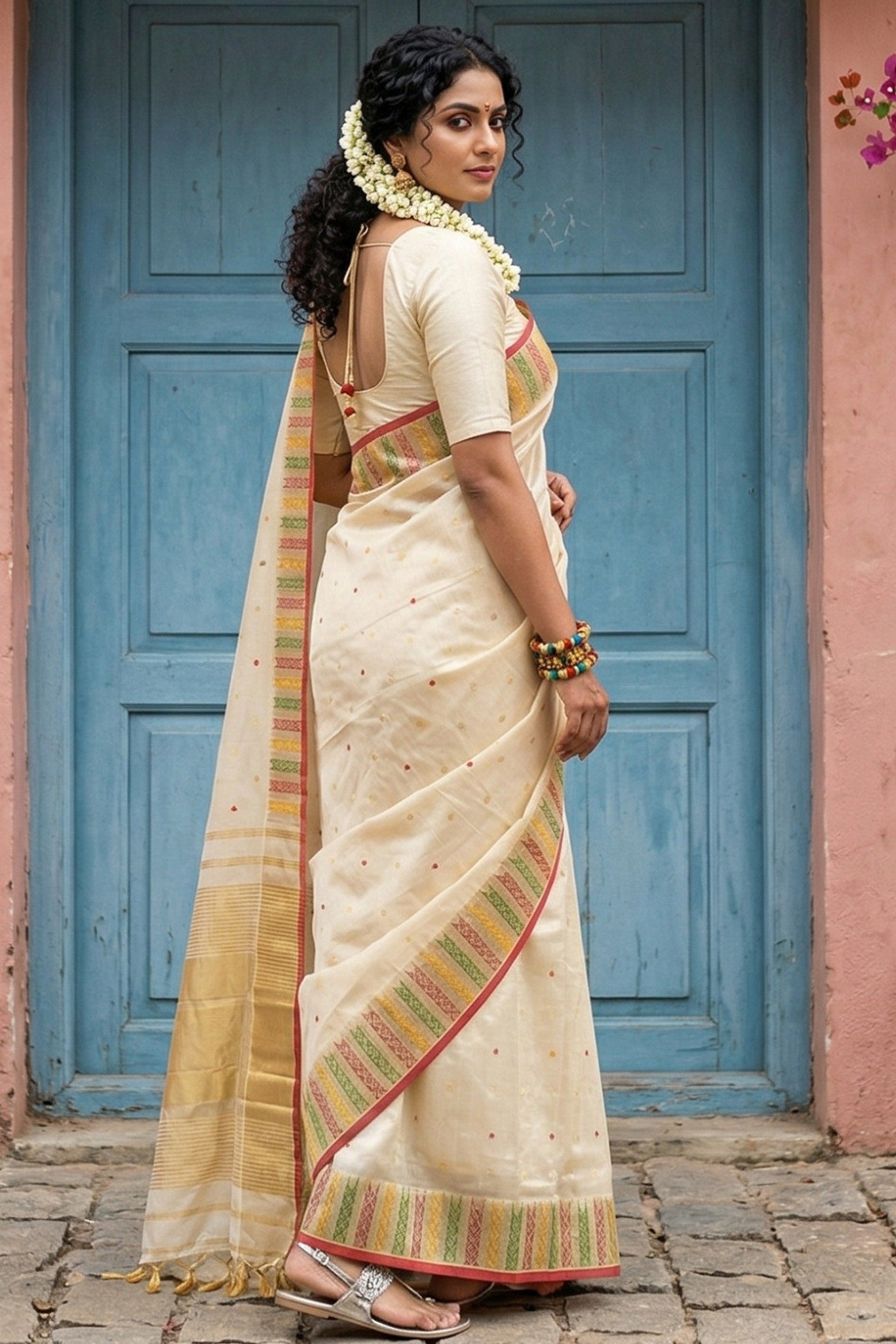 Buy MySilkLove Chalk White Woven Banarasi Silk Saree Online