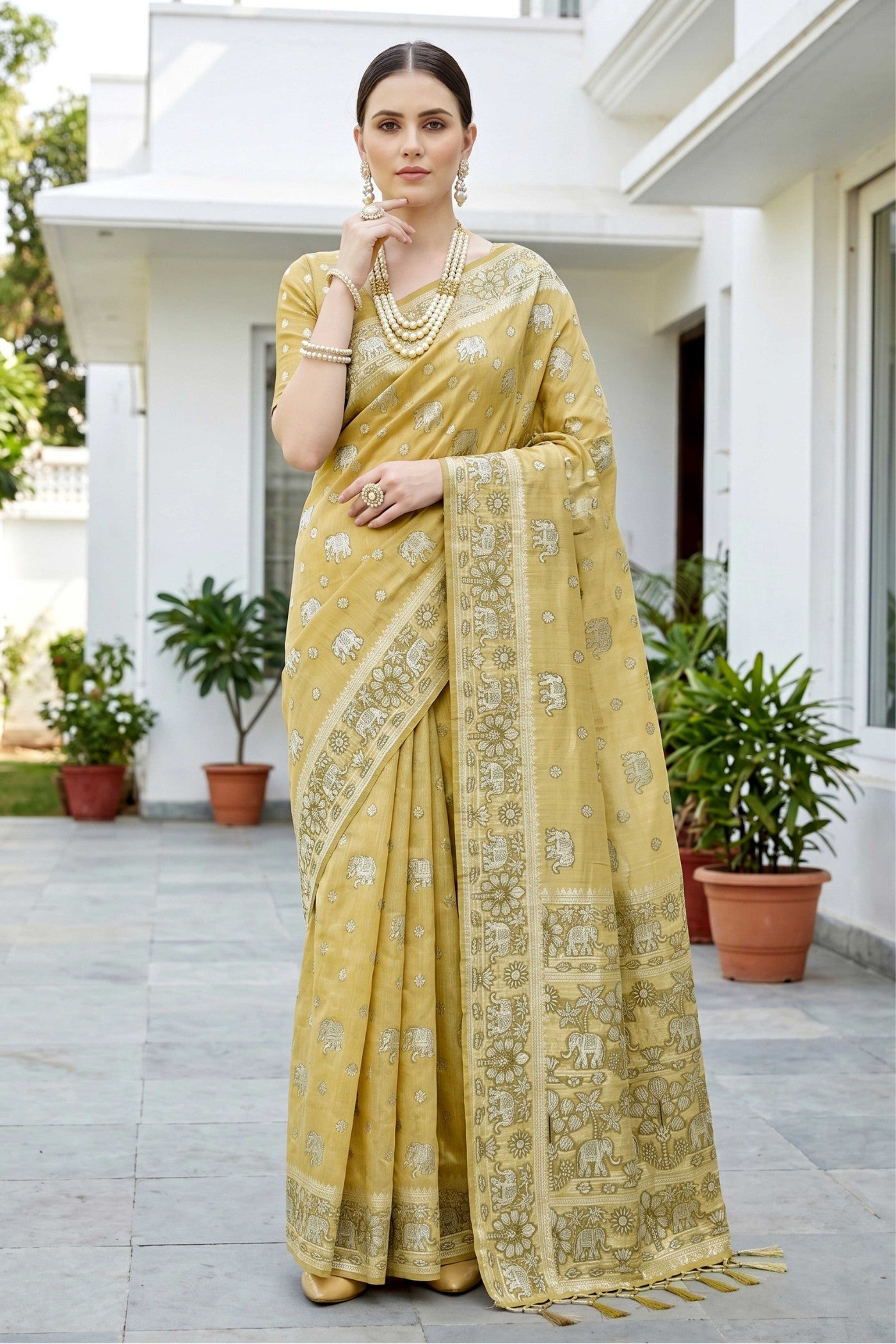 Buy MySilkLove Citrine Yellow Soft Cotton Printed Saree Online
