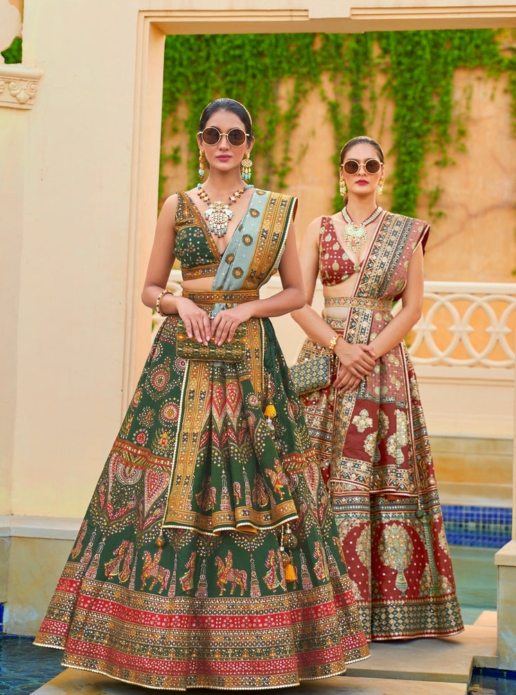 Buy MySilkLove Mist Green Woven Lehenga Choli With Heavy Embroidery Work Online