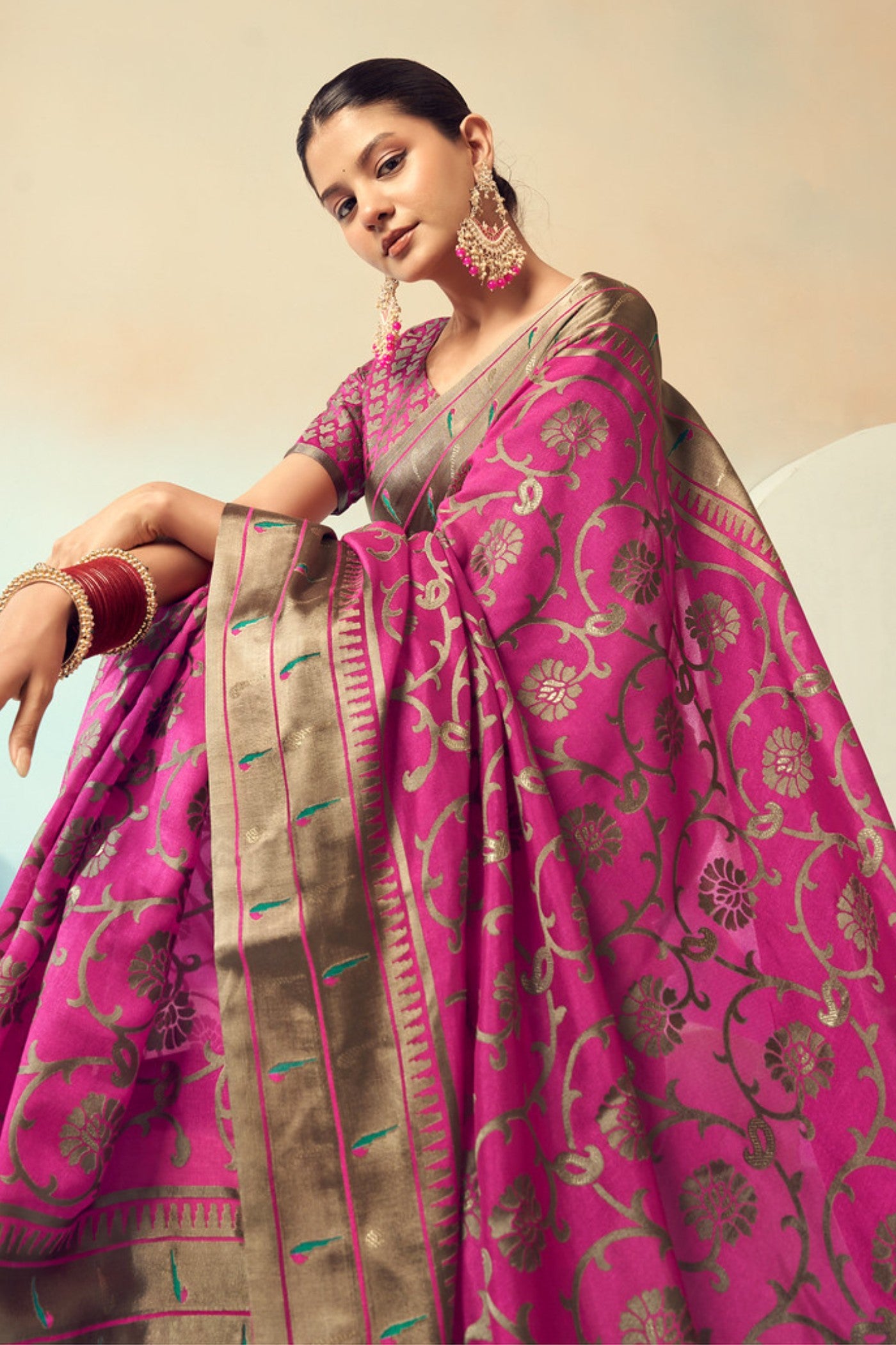 Buy MySilkLove Hibiscus Pink Designer Banarasi Georgette Saree Online