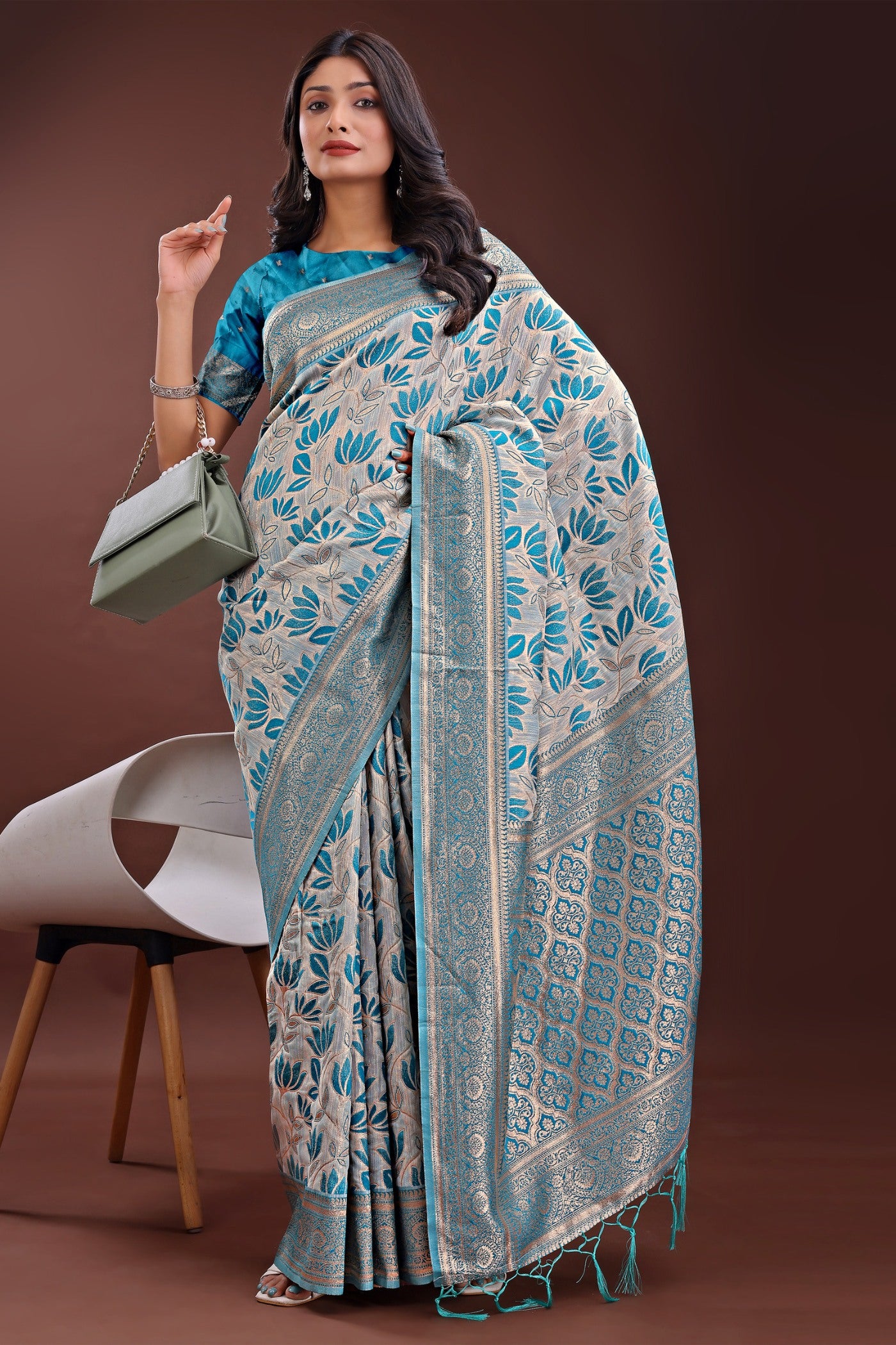 Buy MySilkLove Light Sky Blue Linen Cotton Saree Online