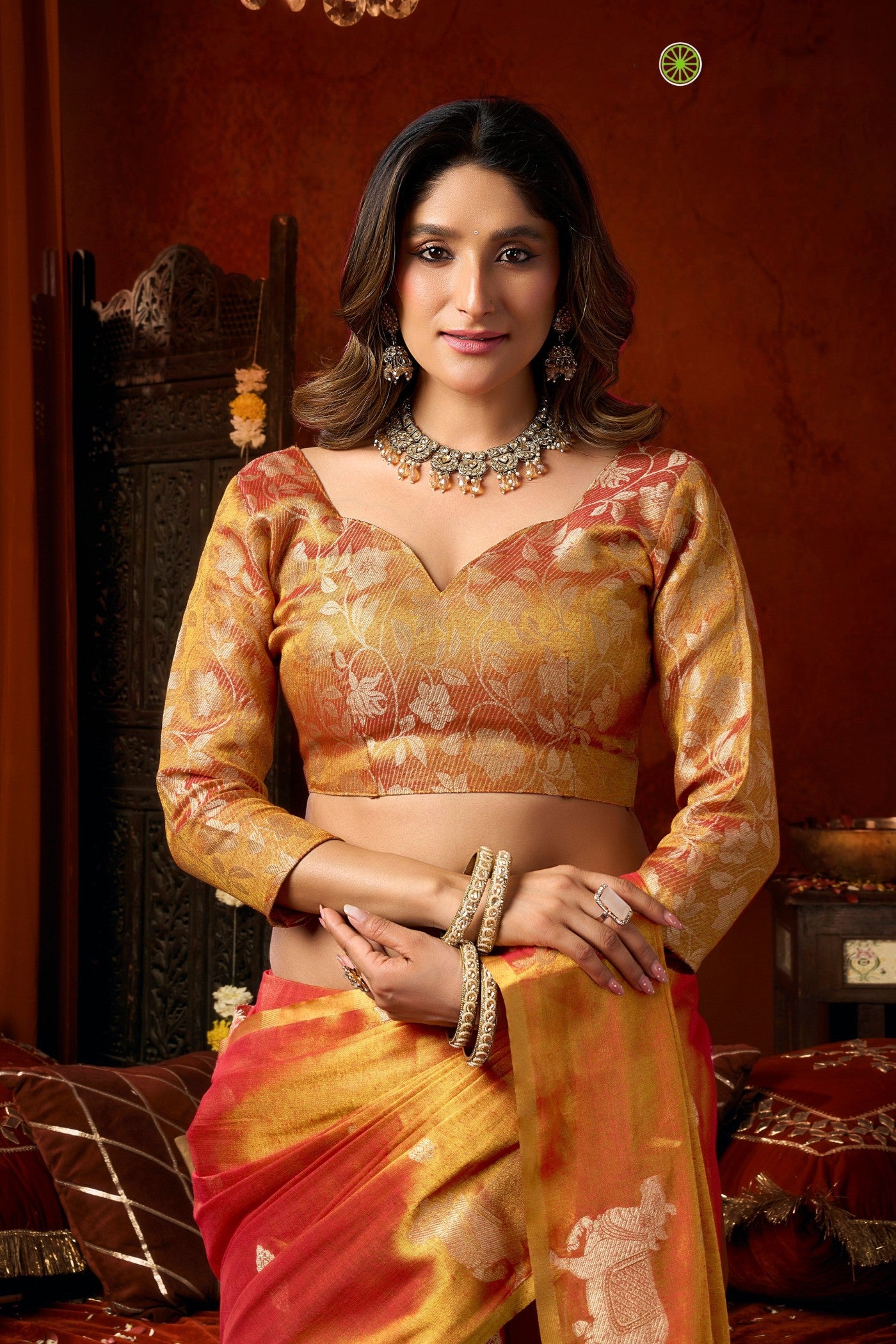 Buy MySilkLove Vivid Orange Handloom Tissue Saree Online