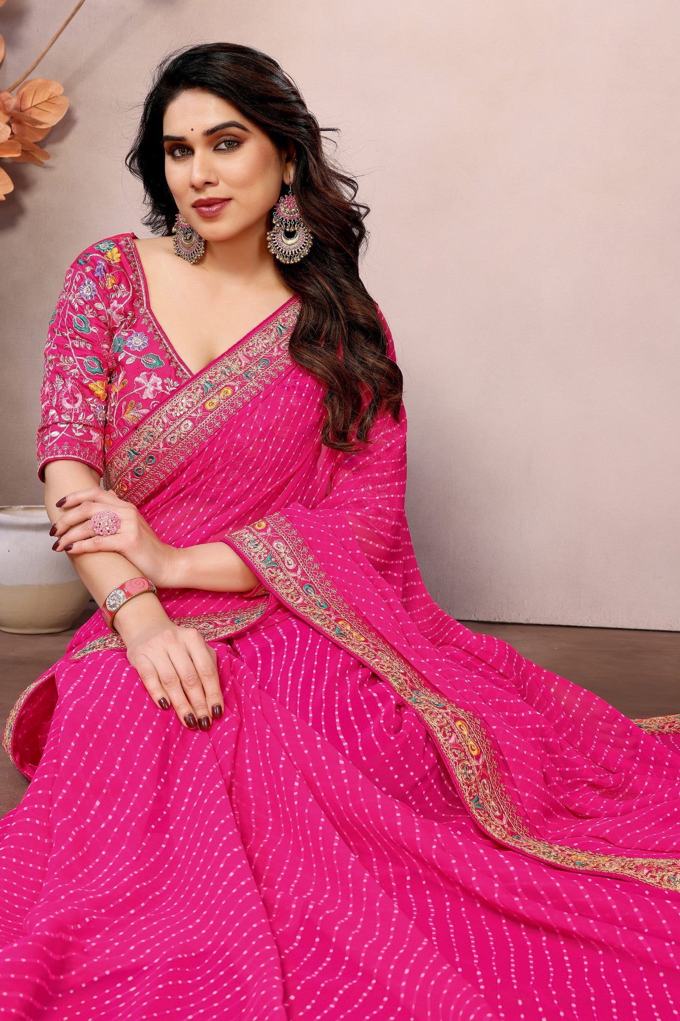 Buy MySilkLove Lipstick Pink Georgette Designer Partywear Saree Online