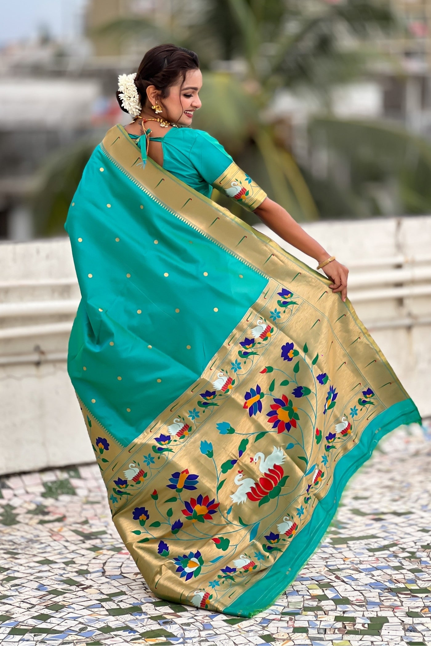 Buy MySilkLove Can Blue Woven Paithani Saree Online