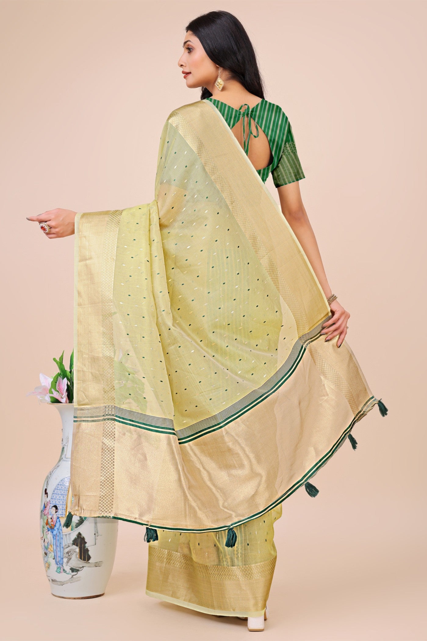 Buy MySilkLove Biscotti Yellow Woven Organza Saree Online