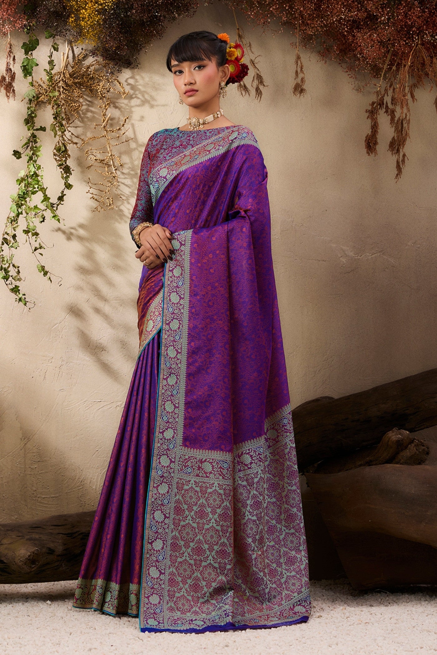 Buy MySilkLove Boysenberry Purple Woven Kanjivaram Saree Online