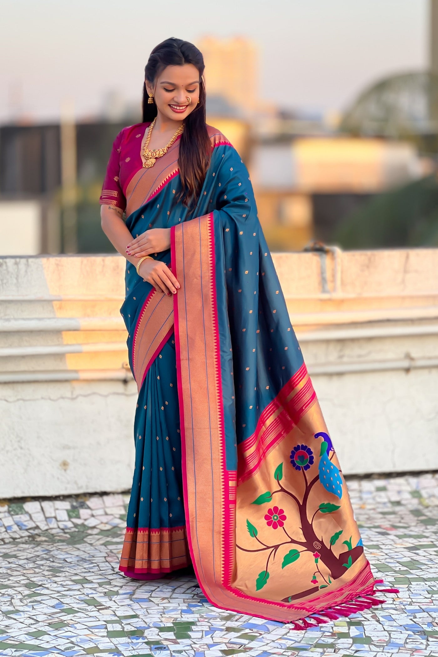 Buy MySilkLove B'dazzled Blue Zari Woven Paithani Saree Online