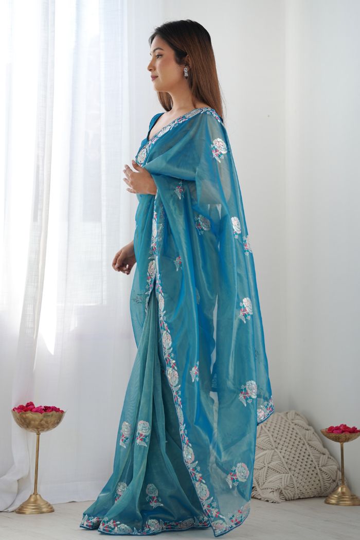 Buy MySilkLove Venice Blue Partywear Net saree Online