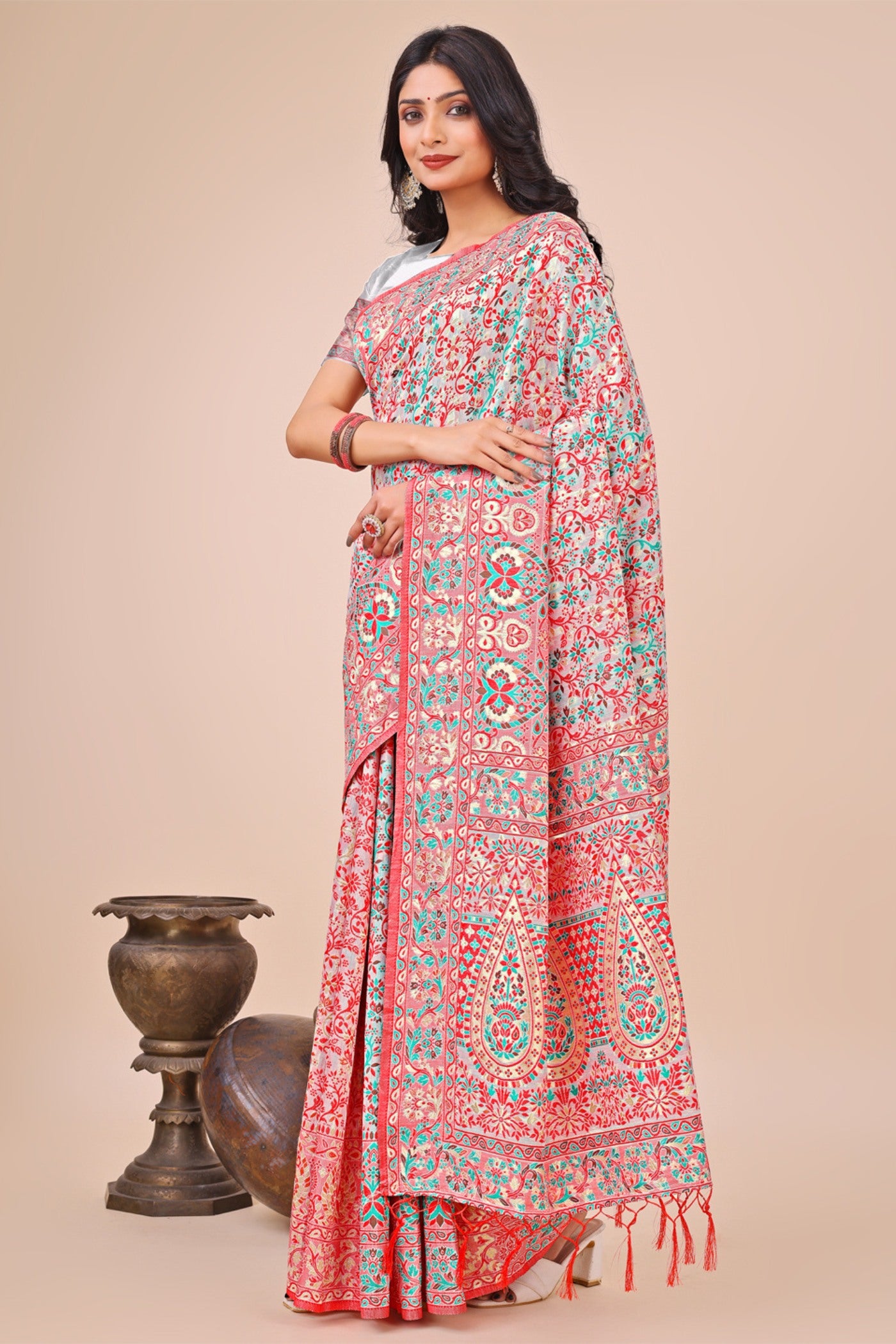 Buy MySilkLove Oriental Pink Woven Pashmina Saree Online