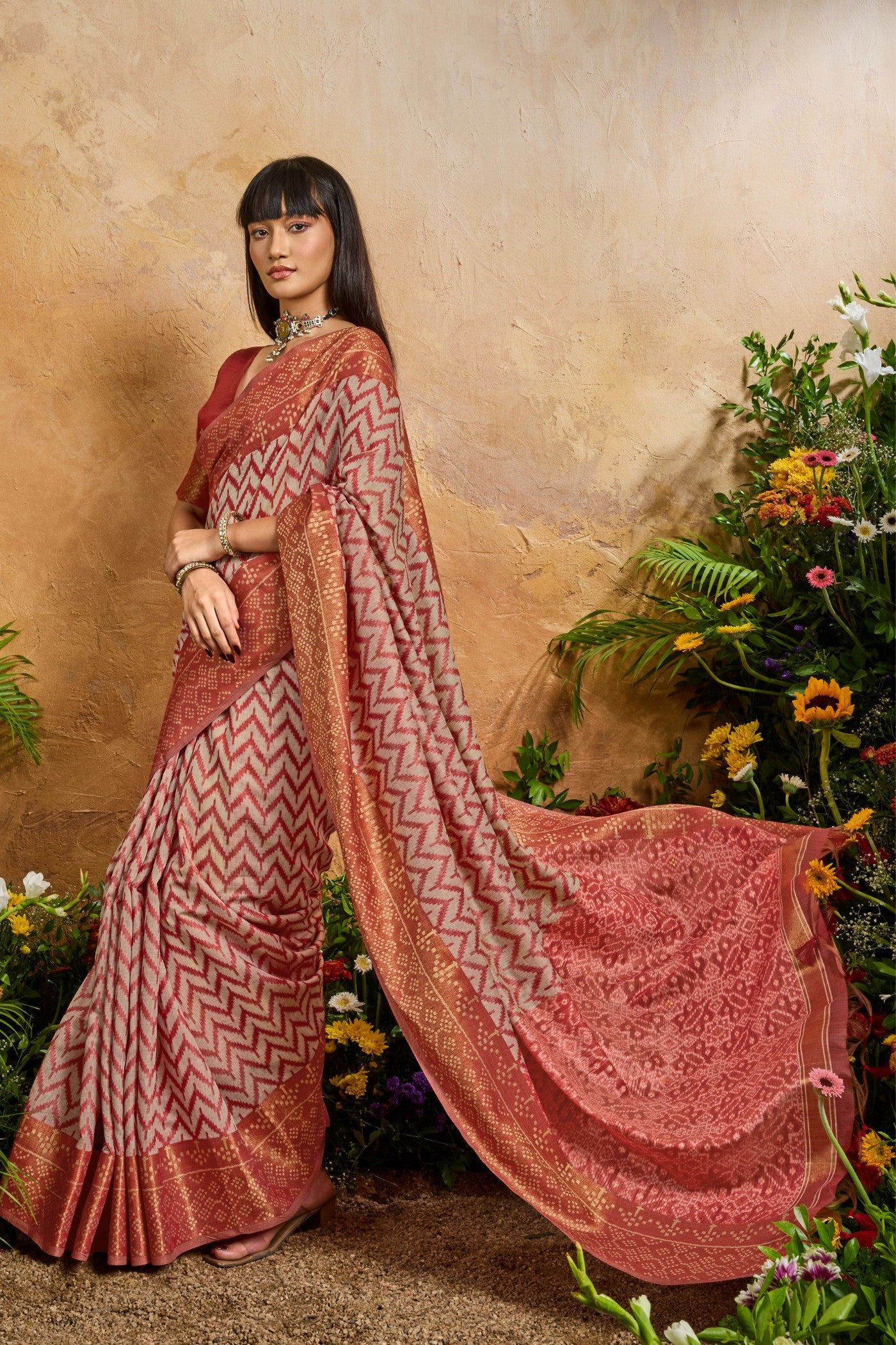Buy MySilkLove Burned Red Cotton Handloom Patola Saree Online