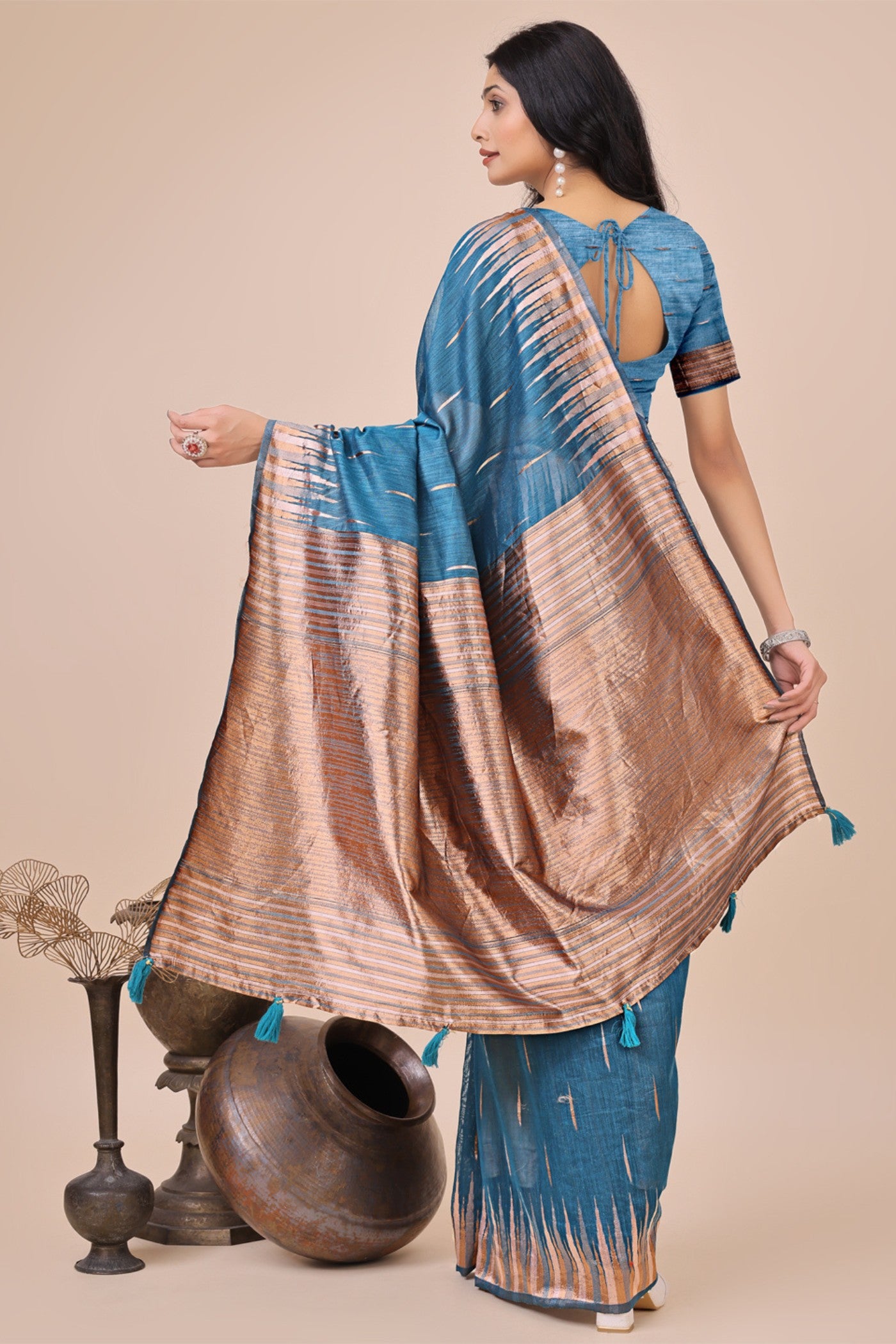 Buy MySilkLove Cyan Blue Linen Cotton Saree Online