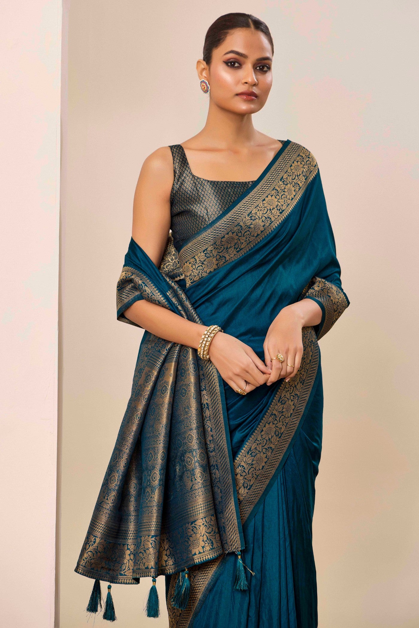 Buy MySilkLove Teal Blue Woven Dola Silk Saree Online