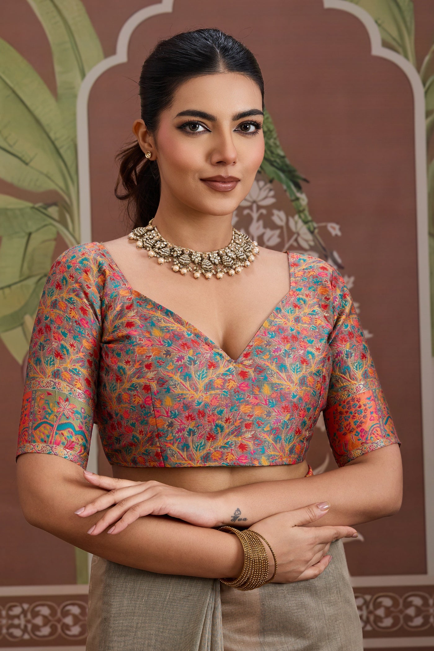 Buy MySilkLove Russet Brown Kashmiri Handllom Jamewar Saree Online