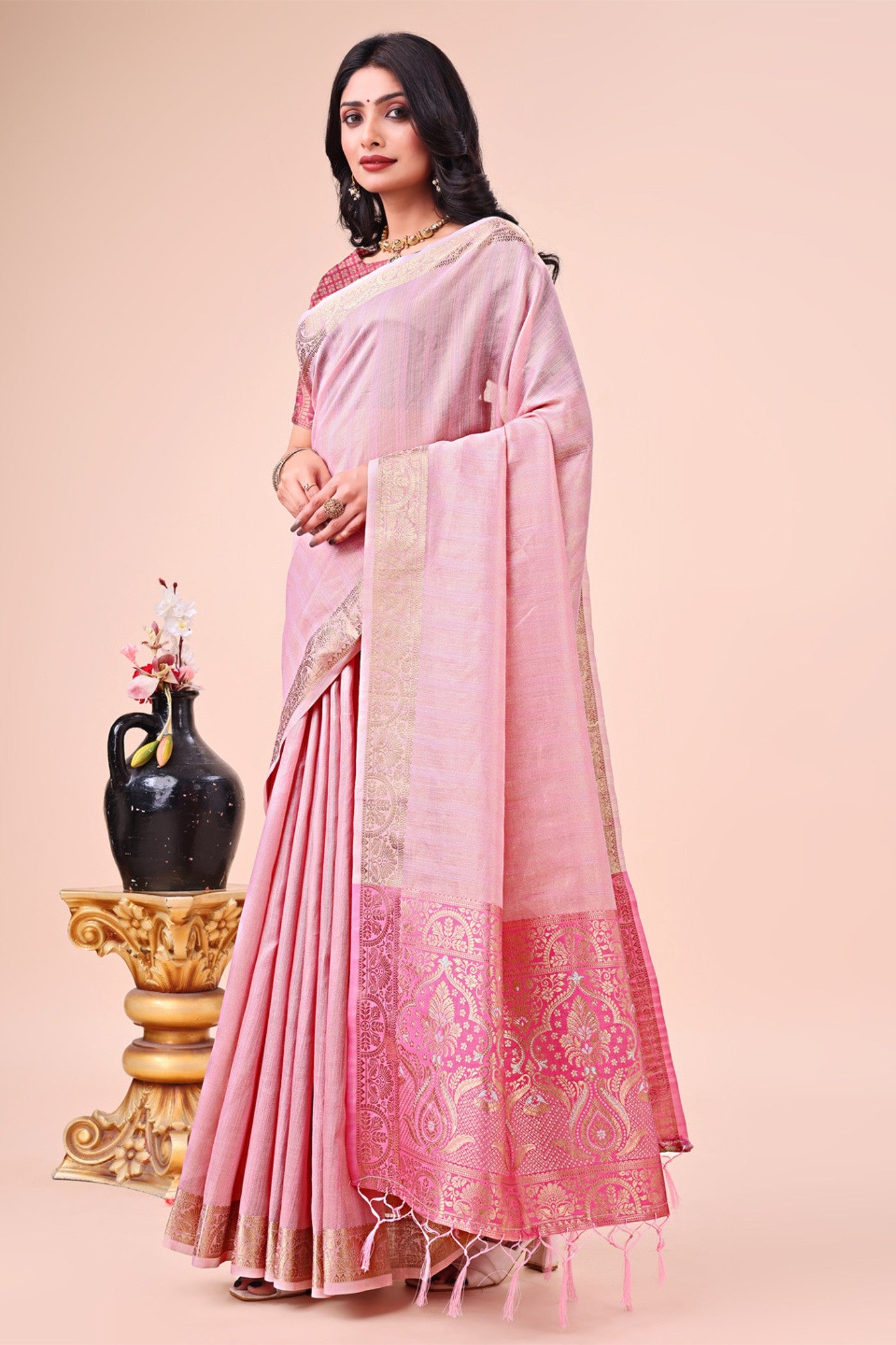 Buy MySilkLove Blush Pink Woven Organza Saree Online