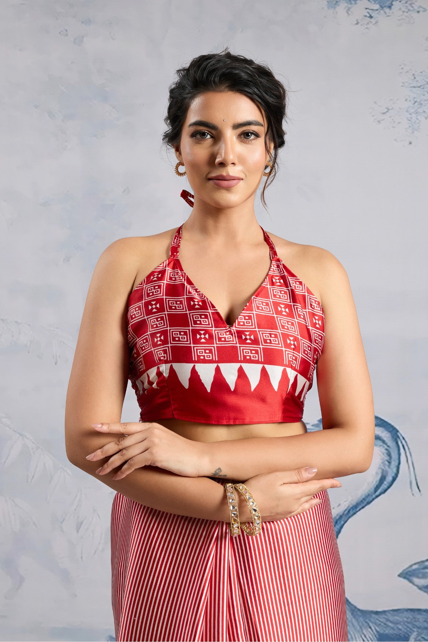 Buy MySilkLove Azalea Red Ajrakh Printed Satin Crepe Silk Saree Online