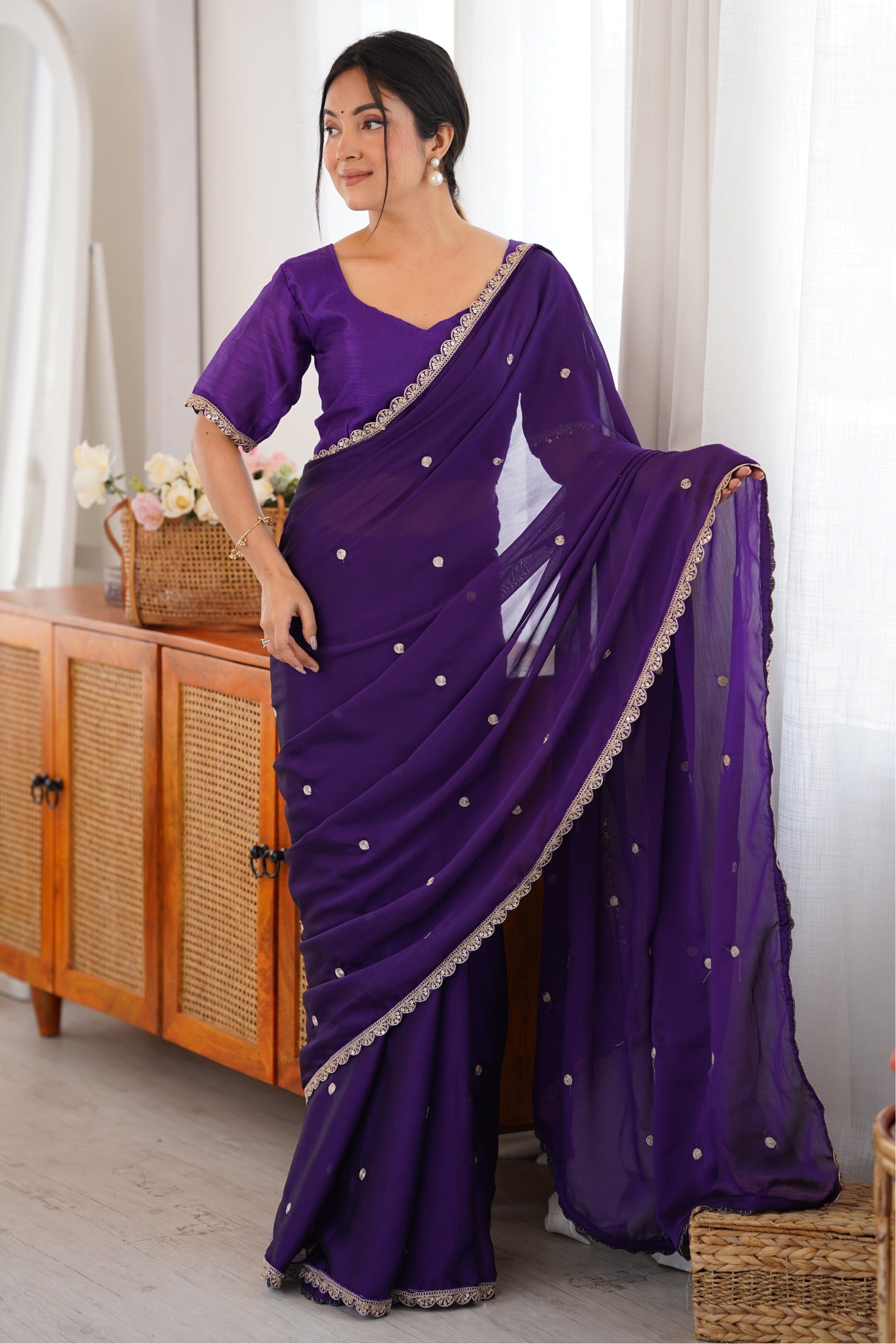Buy MySilkLove Boston Purple Georgette Partywear Saree Online